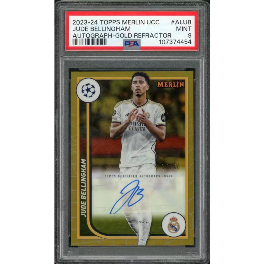 Jude Bellingham Signed 2023 Topps Merlin UCC Card | Gold Refractor PSA 9