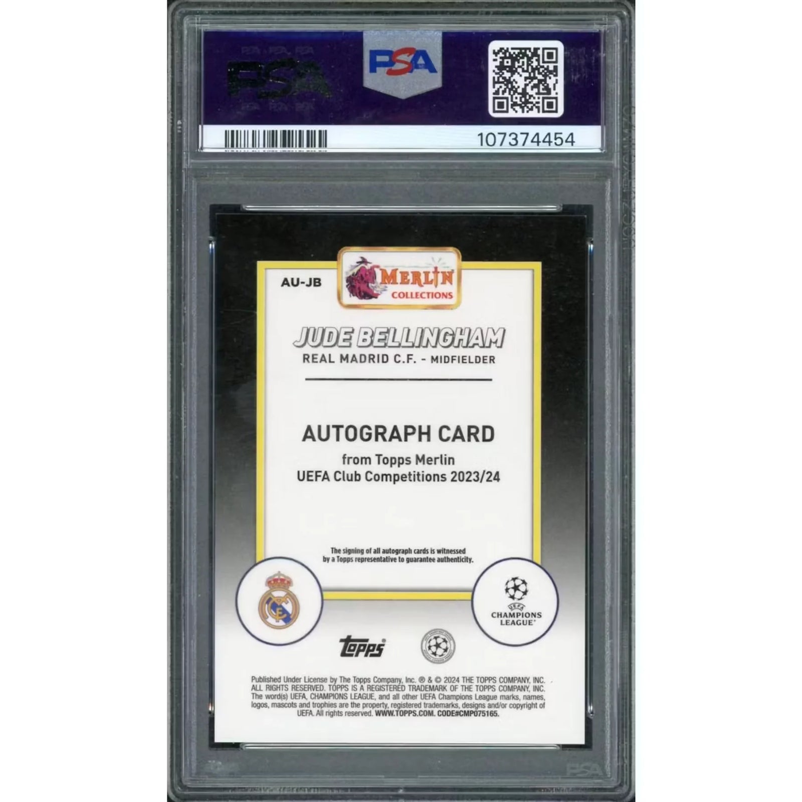 Jude Bellingham Signed 2023 Topps Merlin UCC Card | Gold Refractor PSA 9
