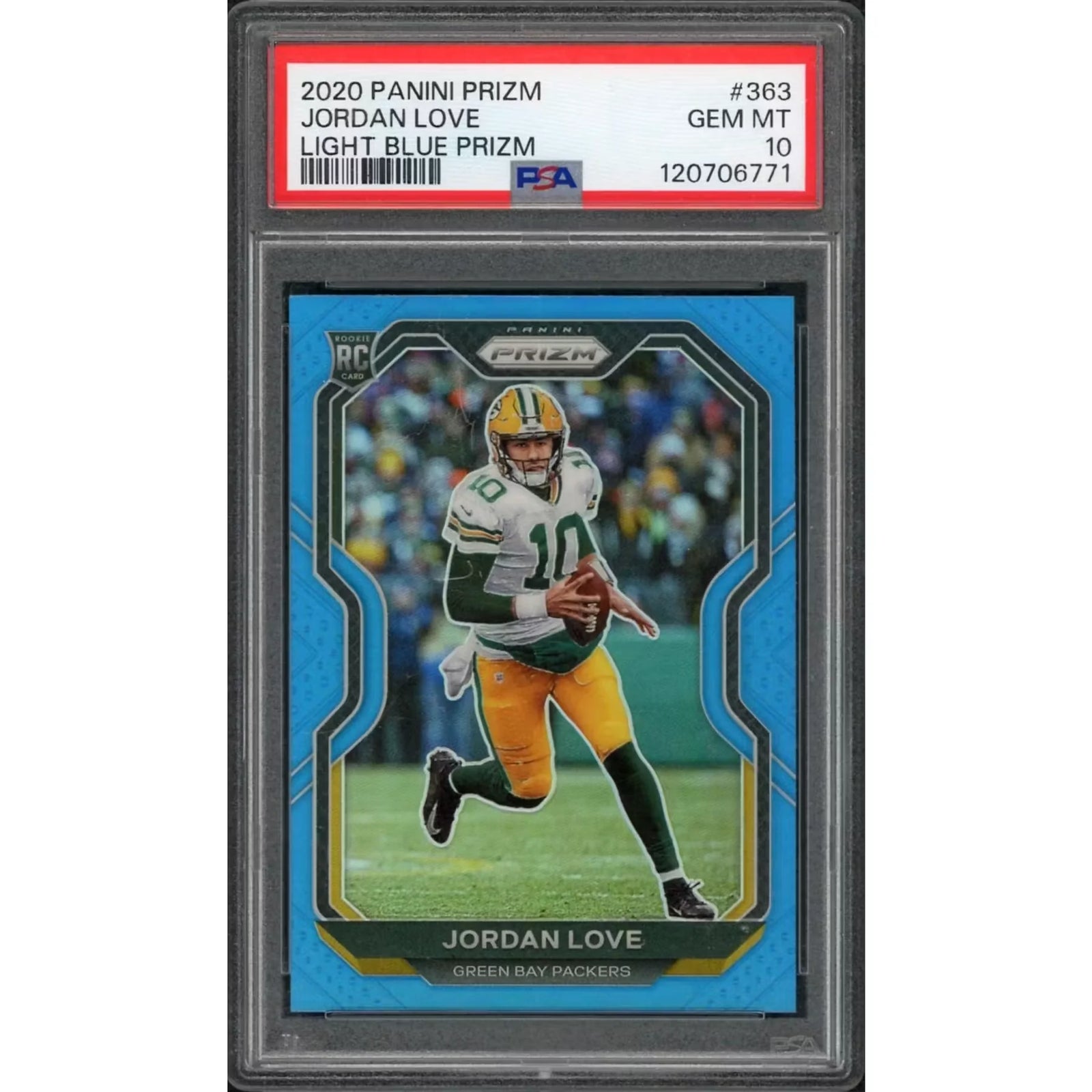 Jordan Love 2020 Panini Prizm Light Blue Rookie #363 | PSA 10