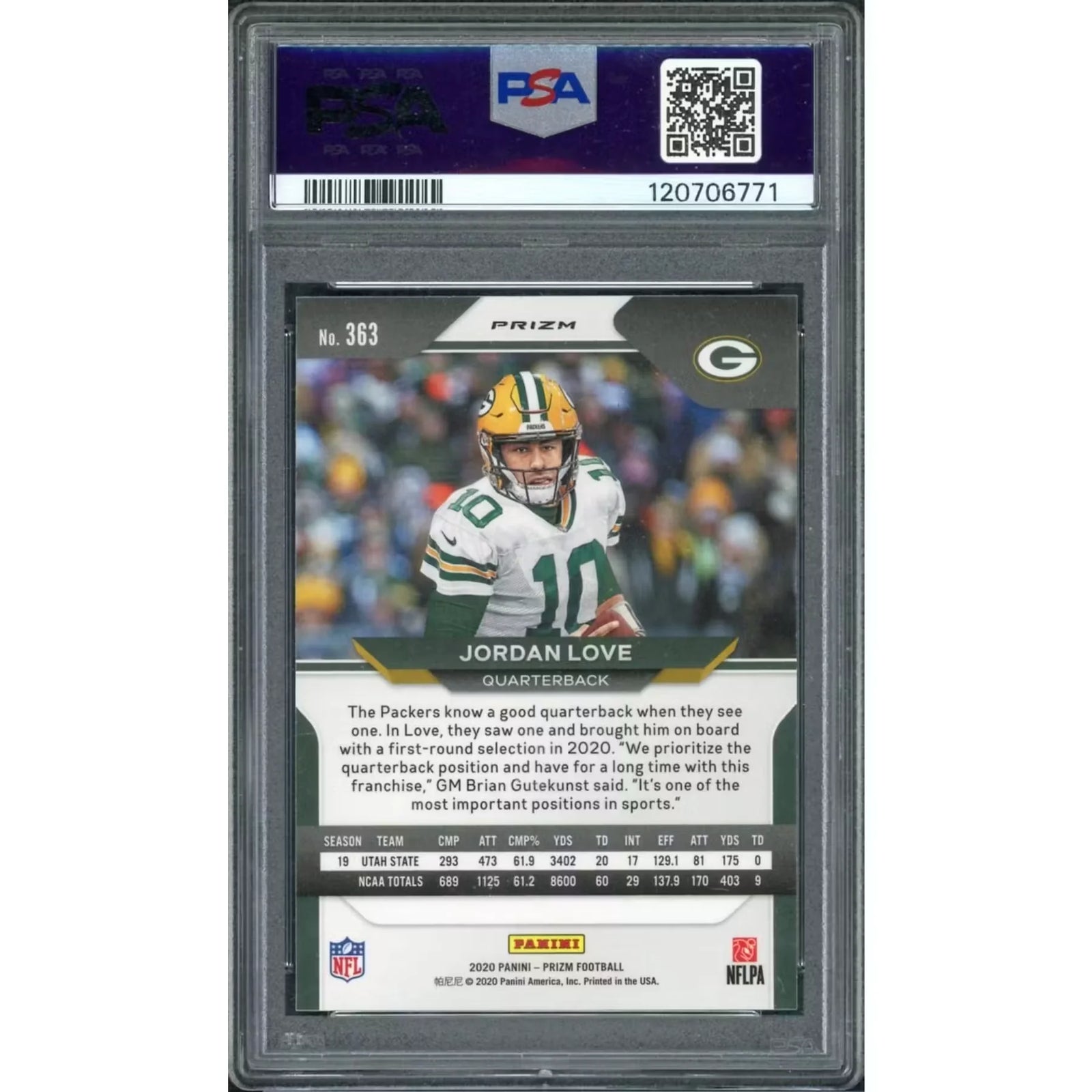 Jordan Love 2020 Panini Prizm Light Blue Rookie #363 | PSA 10