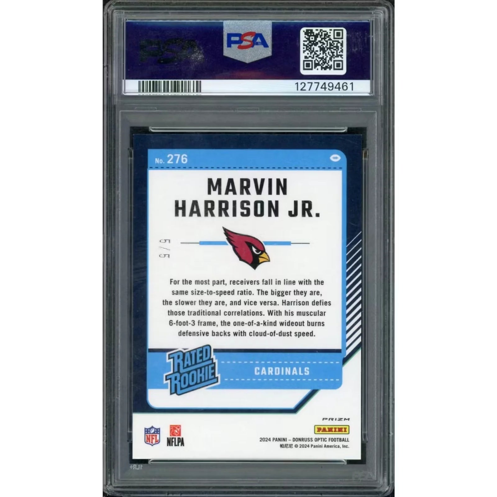 Marvin Harrison Jr 2024 Panini Donruss Optic Rated Rookie #276 Card | PSA 8 Green/5