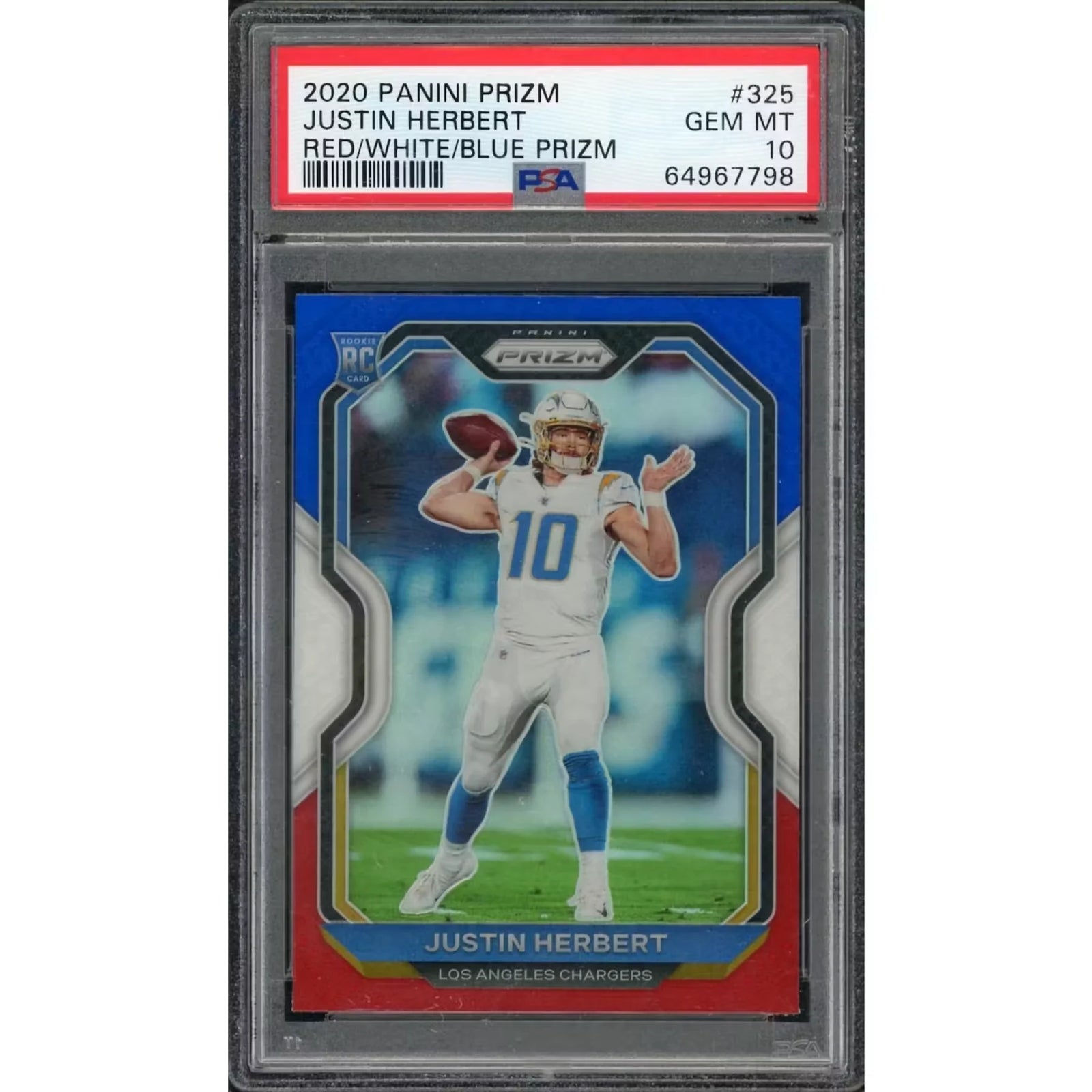 Justin Herbert 2020 Panini Prizm Red White Blue Rookie #325 | PSA 10