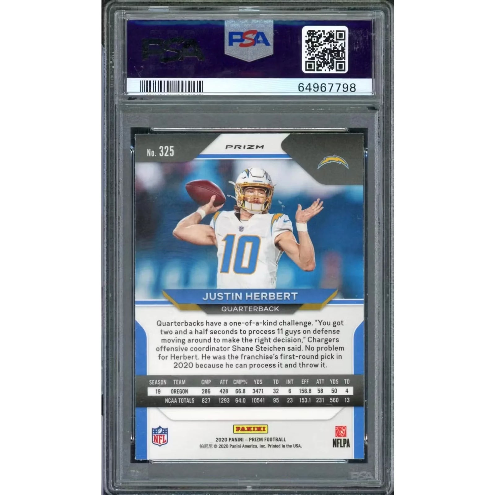 Justin Herbert 2020 Panini Prizm Red White Blue Rookie #325 | PSA 10