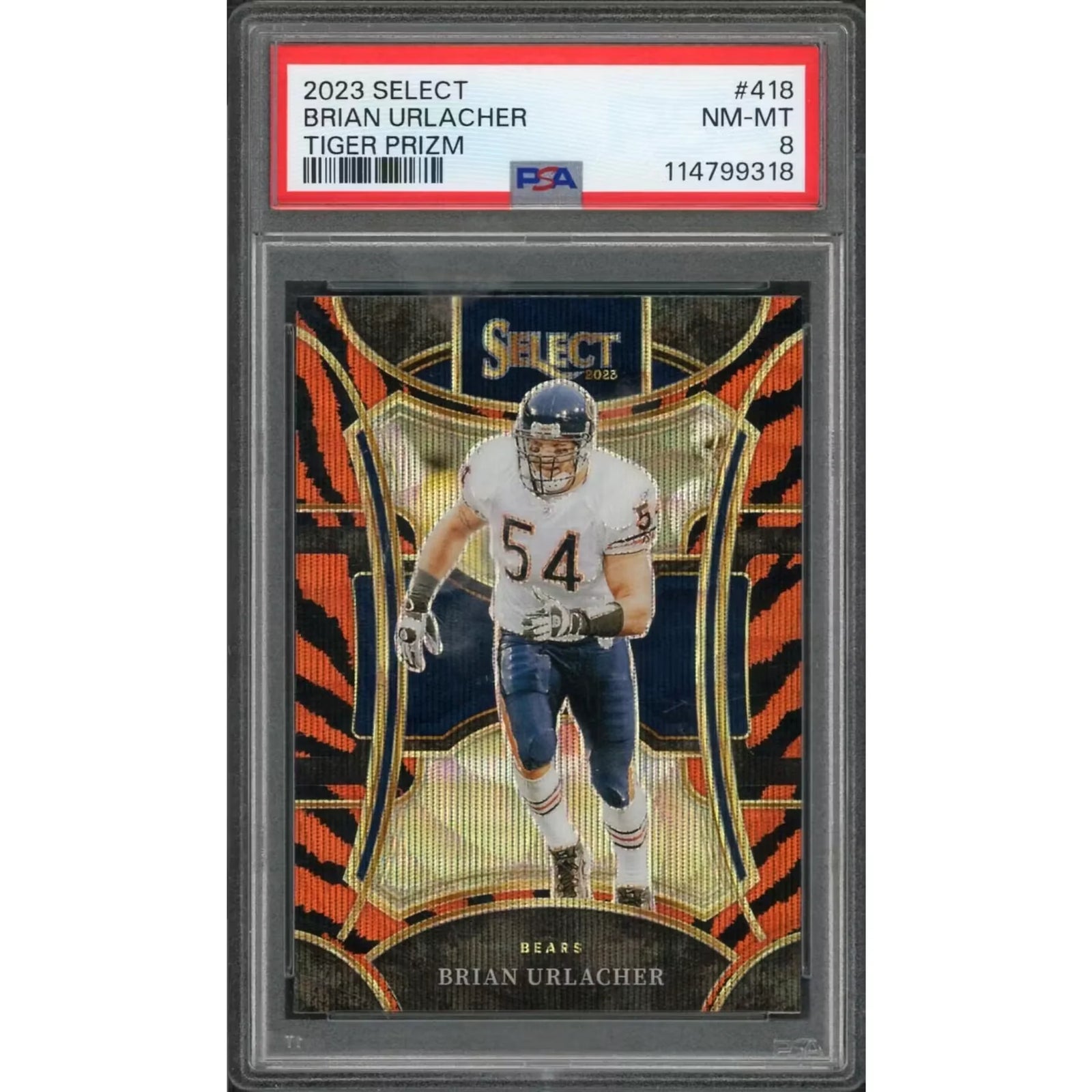 Brian Urlacher 2023 Panini Select Tiger Prizm #418 | PSA 8