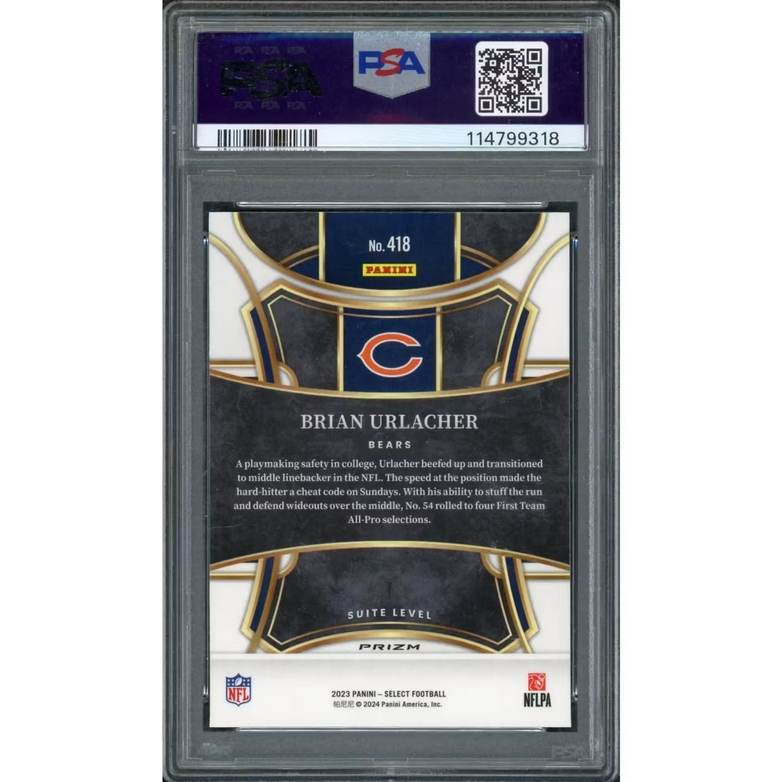 Brian Urlacher 2023 Panini Select Tiger Prizm #418 | PSA 8