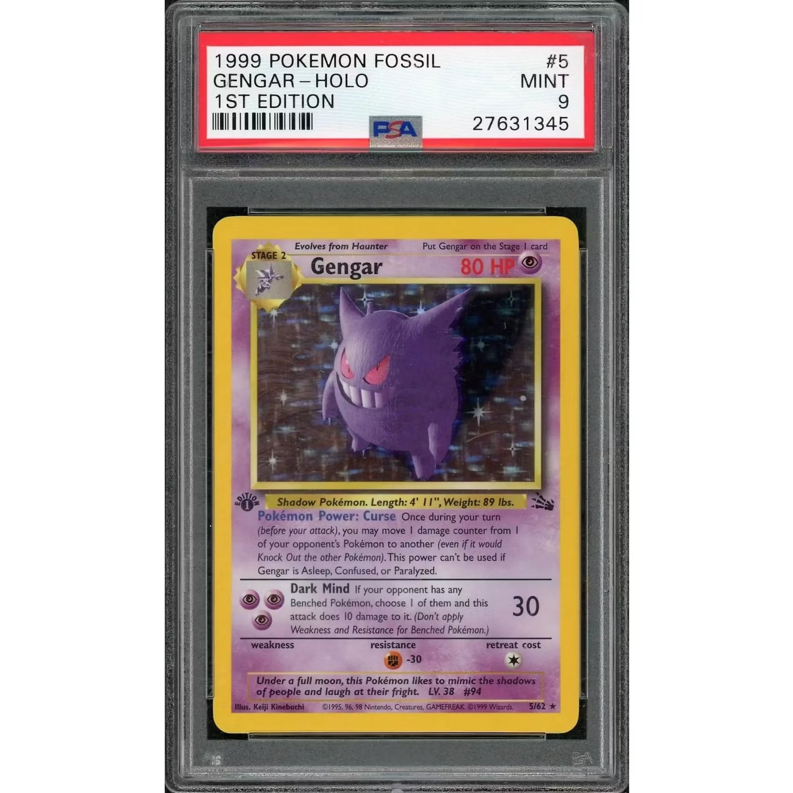 1999 Pokemon Fossil Gengar Holo 1st Edition #5 | PSA 9