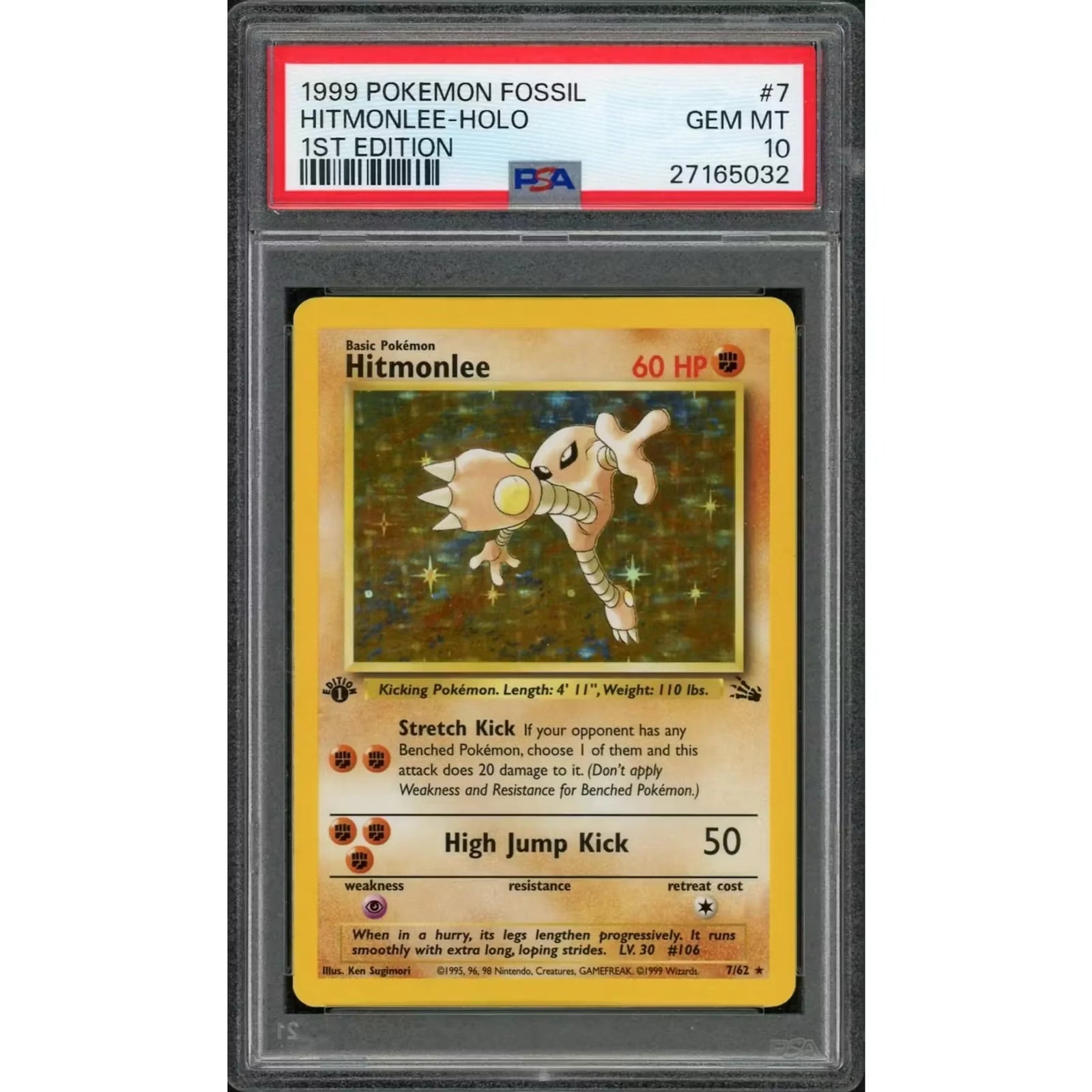 1999 Pokemon Fossil Hitmonlee Holo 1st Edition #7 | PSA 10