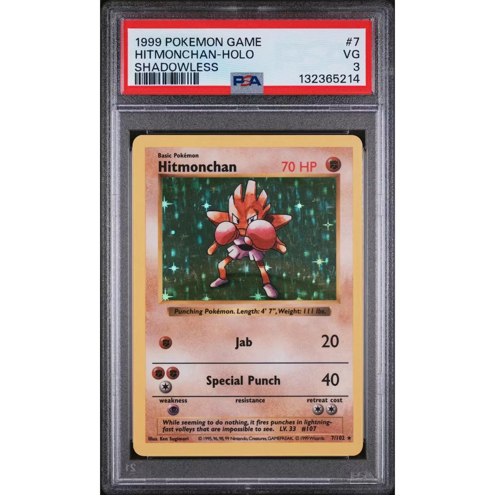 Pokemon Base Set Shadowless Hitmonchan 7/102 | PSA 3