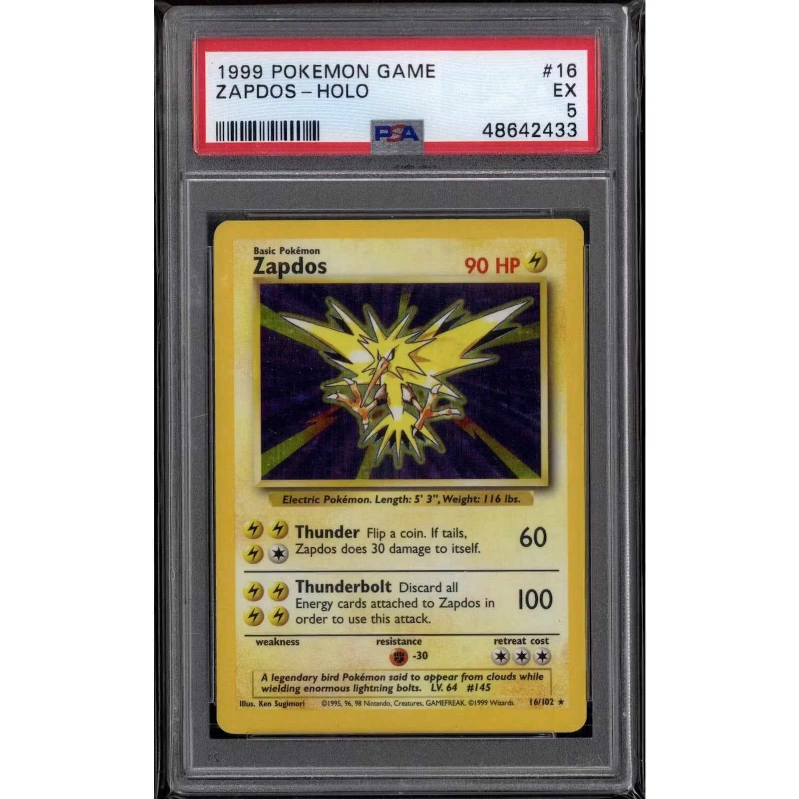 Pokemon Base Set Unlimited Zapdos 16/102 | PSA 5