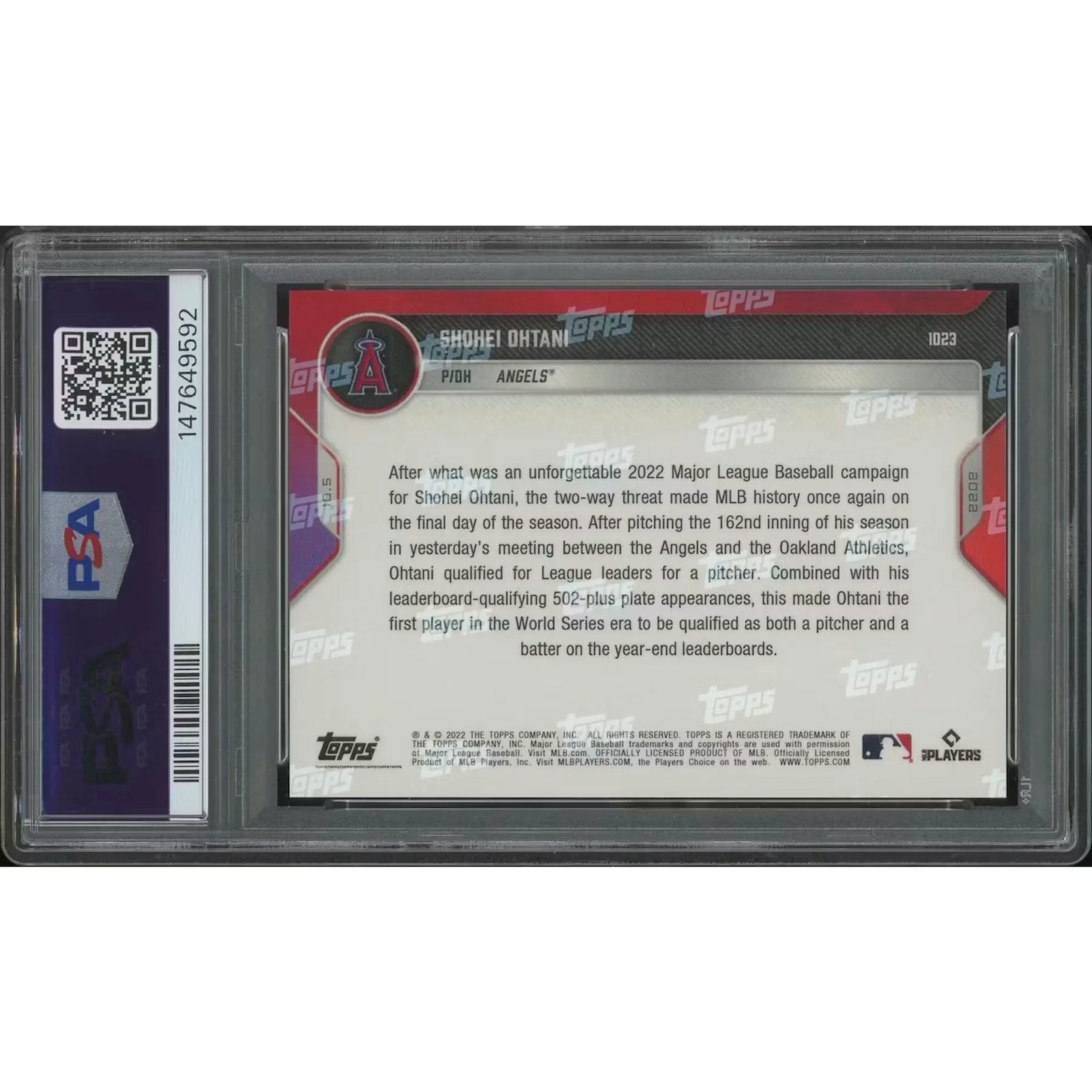 Shohei Ohtani Signed 2022 Topps Now #1023 Card | PSA 10 Gem Mint