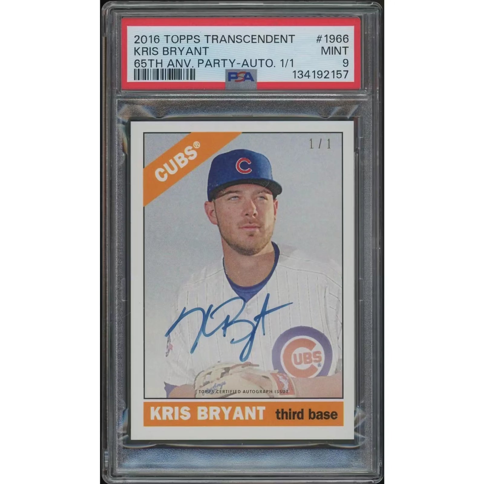 Kris Bryant Signed 2016 Topps Transcendent Card | 1966 65th Anniversary Party Auto #1/1 PS