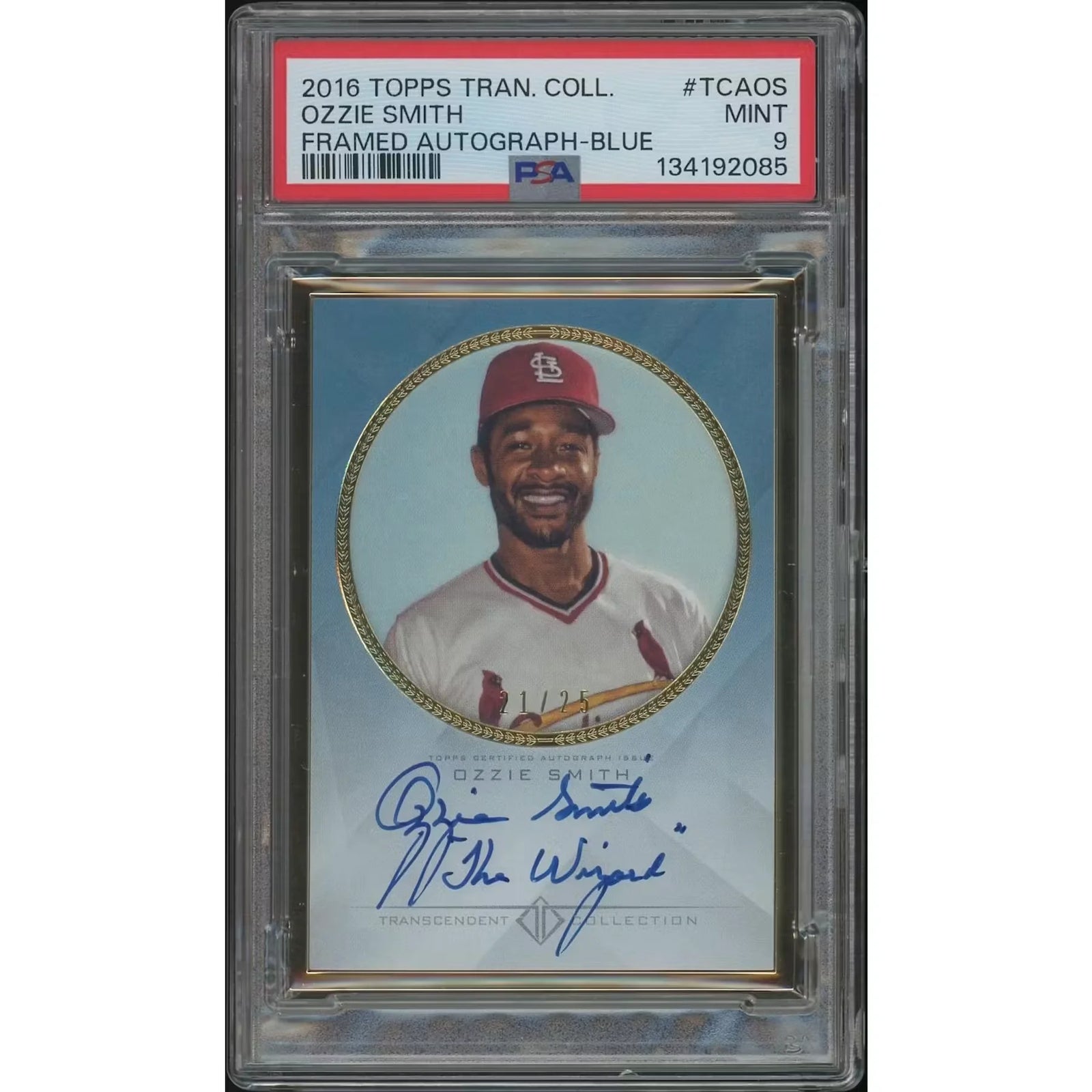 Ozzie Smith Signed 2016 Topps Transcendent #21 Card | PSA 9 Mint
