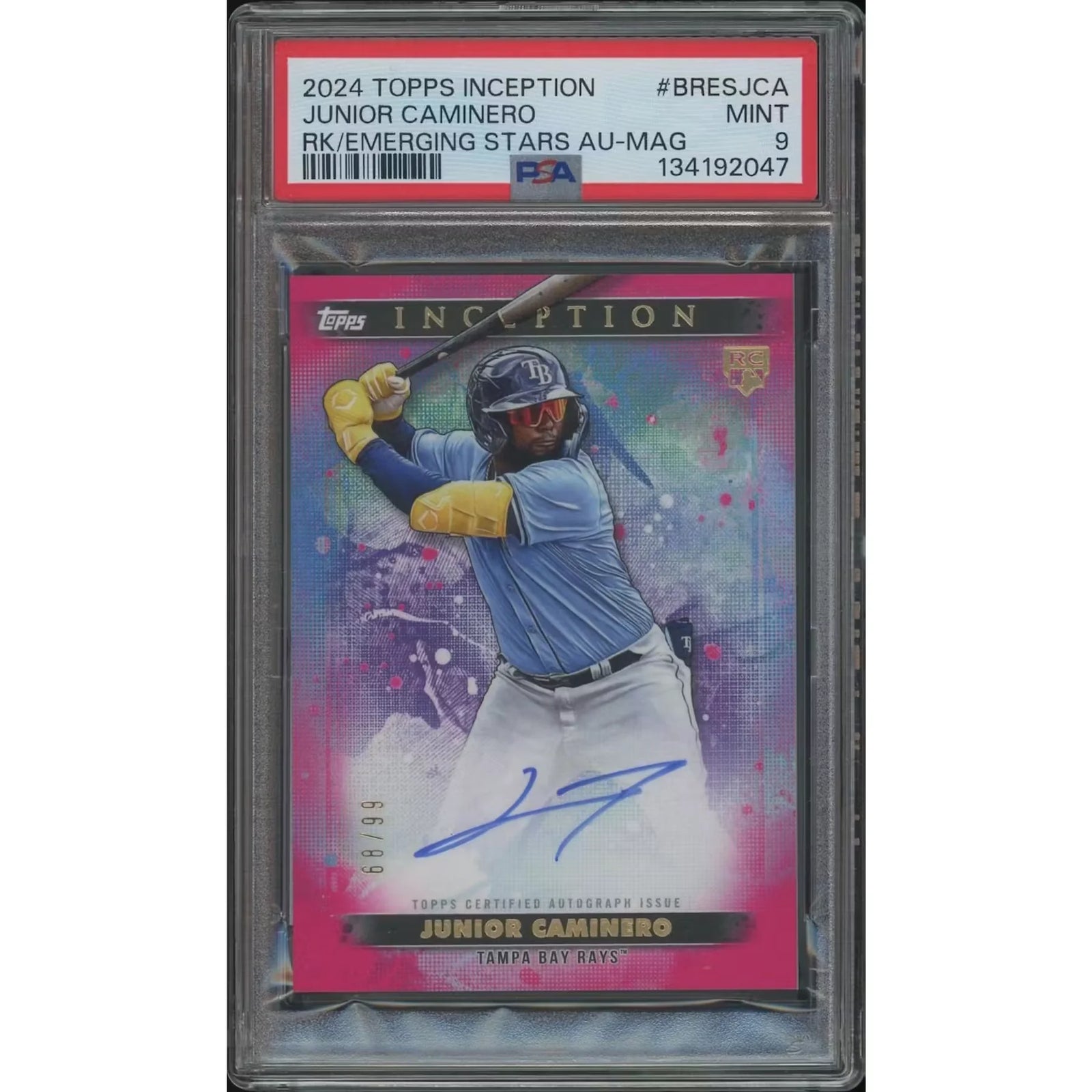 Junior Caminero Signed 2024 Topps Inception Rookie Card | PSA 9 Magenta #68/99