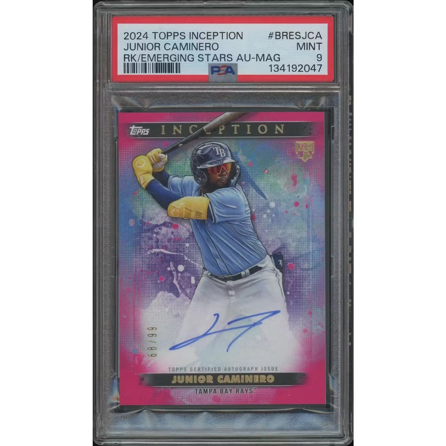 Junior Caminero Signed 2024 Topps Inception Rookie Card | PSA 9 Magenta #68/99