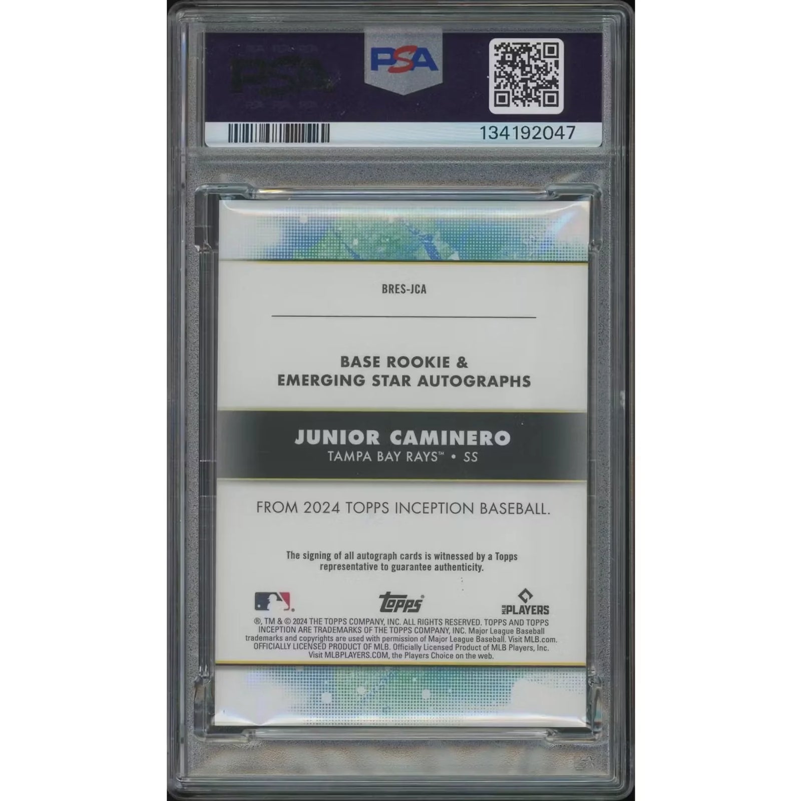 Junior Caminero Signed 2024 Topps Inception Rookie Card | PSA 9 Magenta #68/99