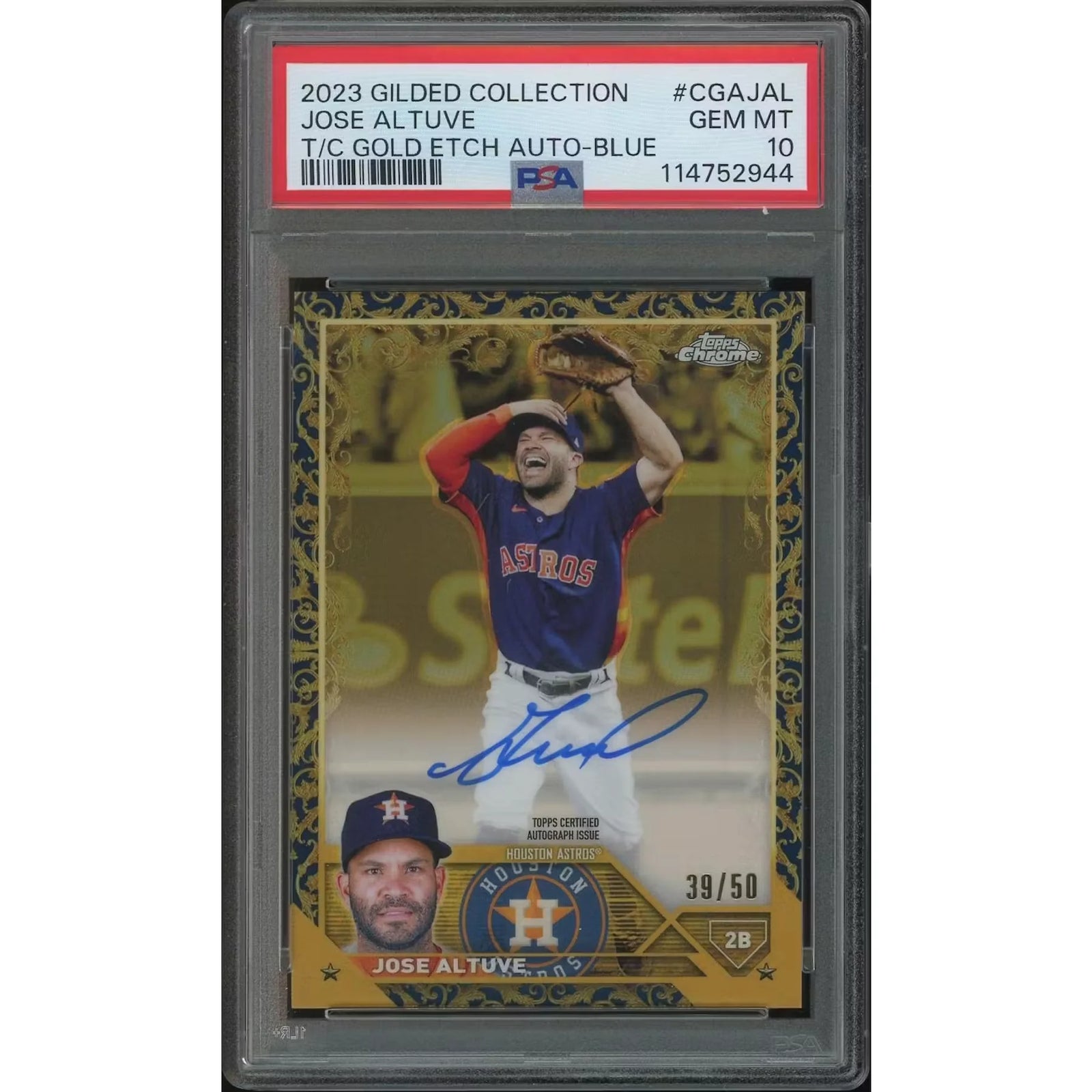 Jose Altuve Signed 2023 Topps Chrome Gilded #39 Card | PSA 10 Gem Mint