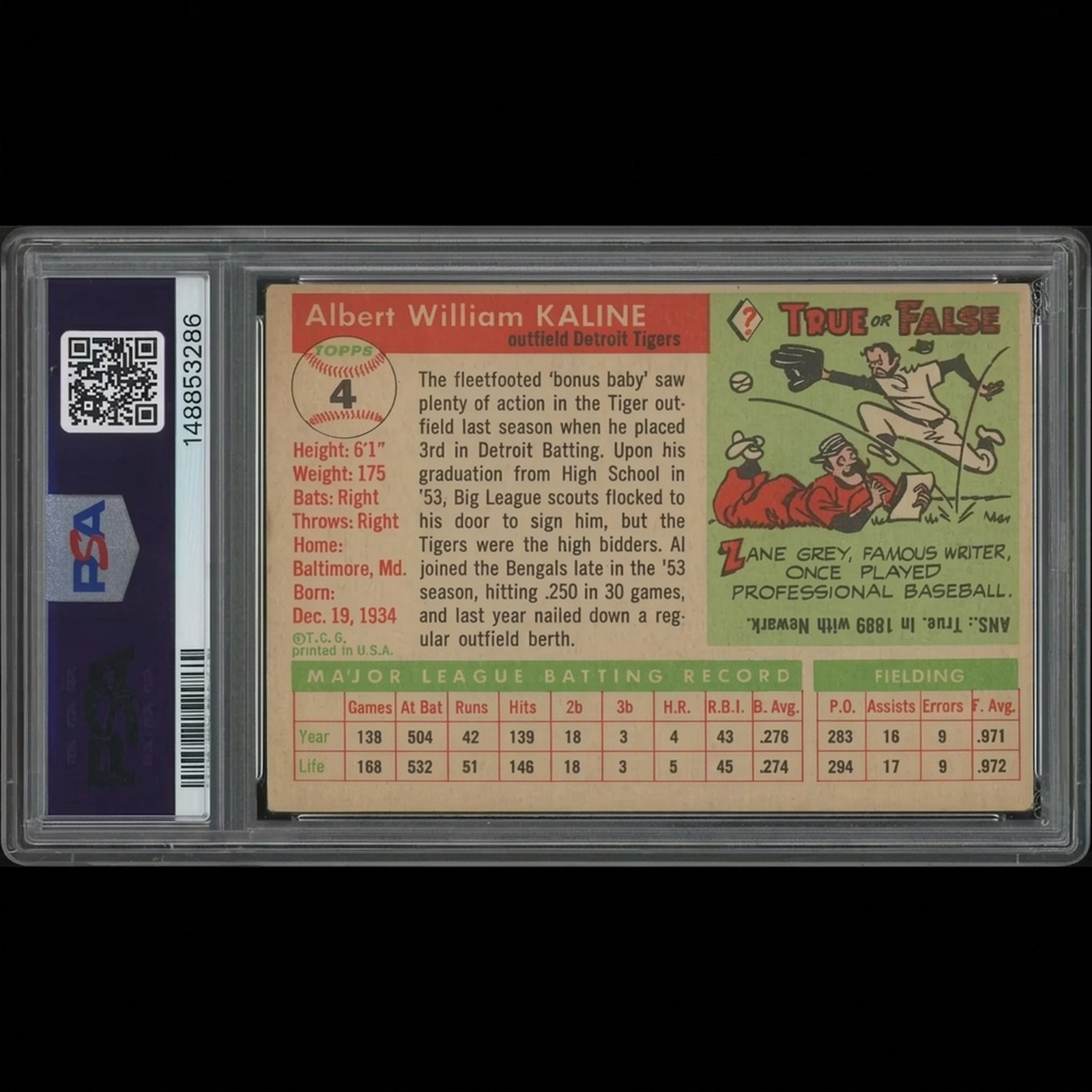 1955 Topps Baseball Al Kaline #4 | PSA 3 (VG)