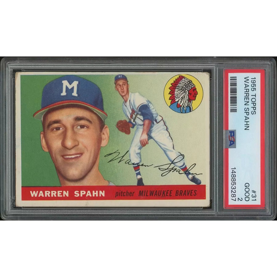 Warren Spahn 1955 Topps Baseball Card #31 | PSA 2 (Good)