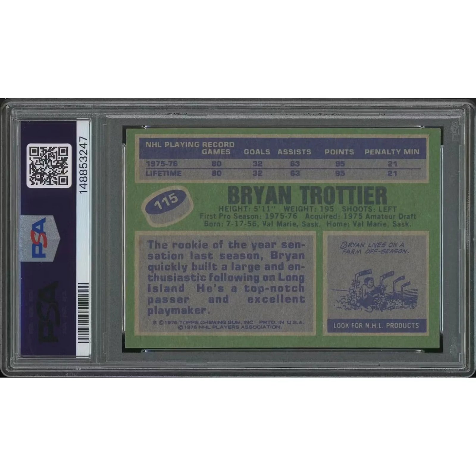 Bryan Trottier 1976-77 Topps Hockey Rookie Card #115 | PSA 7 NM