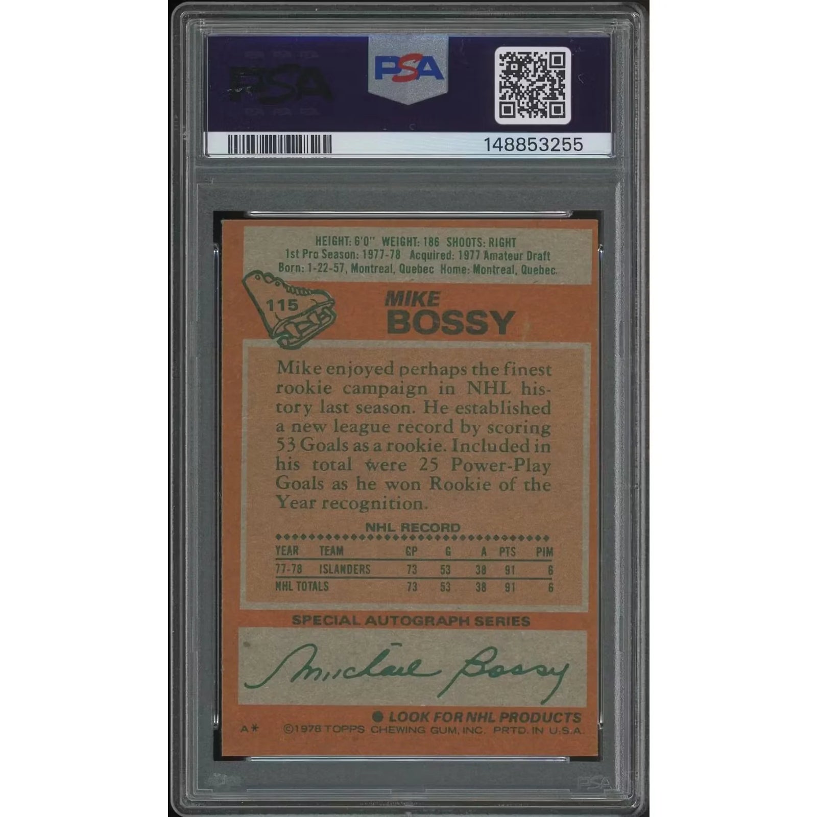 Mike Bossy 1978-79 Topps Hockey #115 Rookie Card | PSA 6 EX-MT