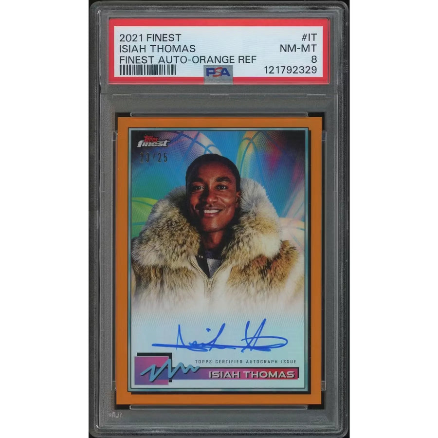 Isiah Thomas Signed 2021-22 Topps Finest Basketball Card | Orange Refractor #23/25 PSA 8