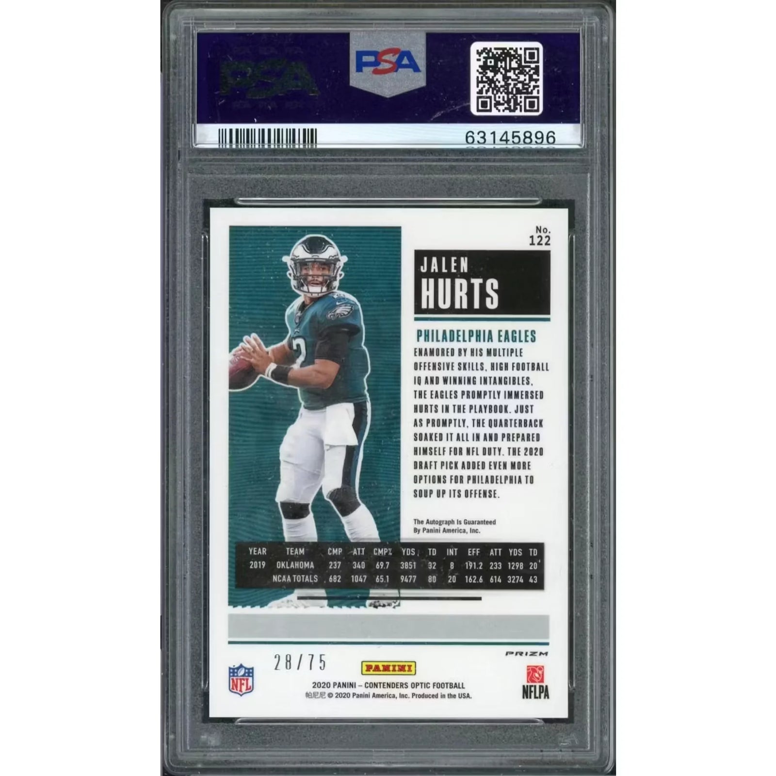 Jalen Hurts Signed 2020 Panini Contenders Optic #122 Card | PSA 10