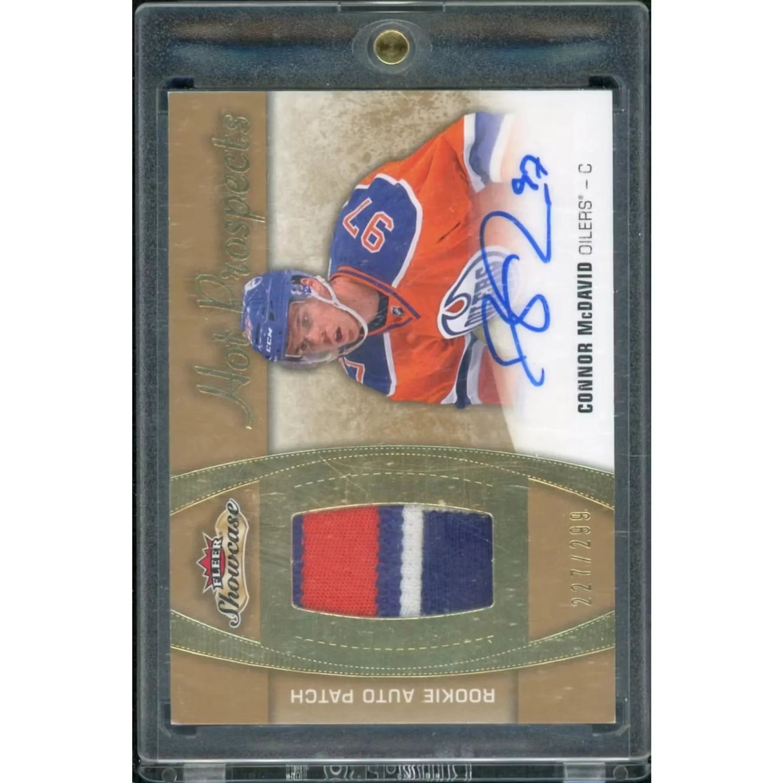 Connor McDavid 2015-16 Fleer Showcase Hot Prospects Rookie Auto Patch |/299