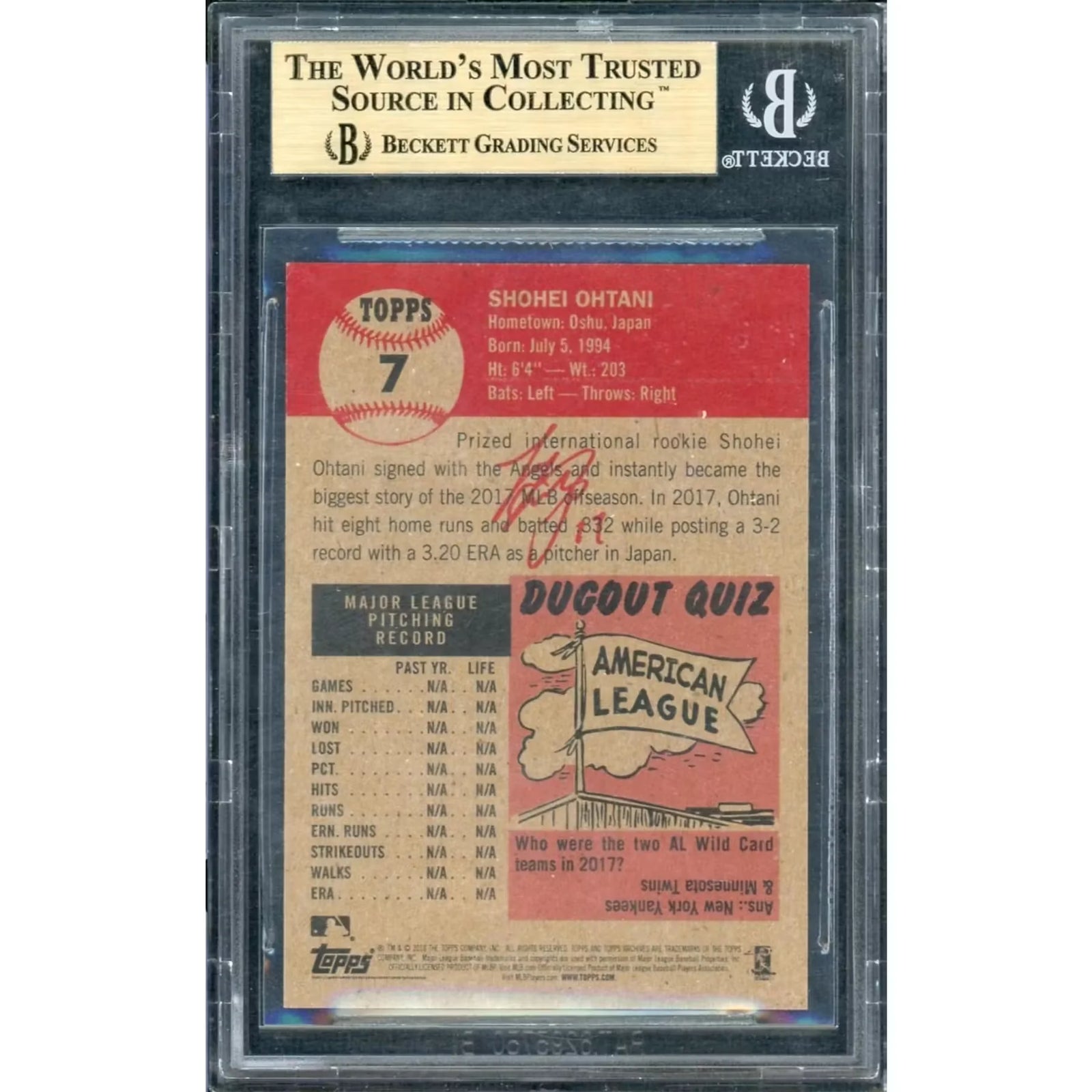 Shohei Ohtani 2018 Topps Living Rookie Card | BGS 9.5