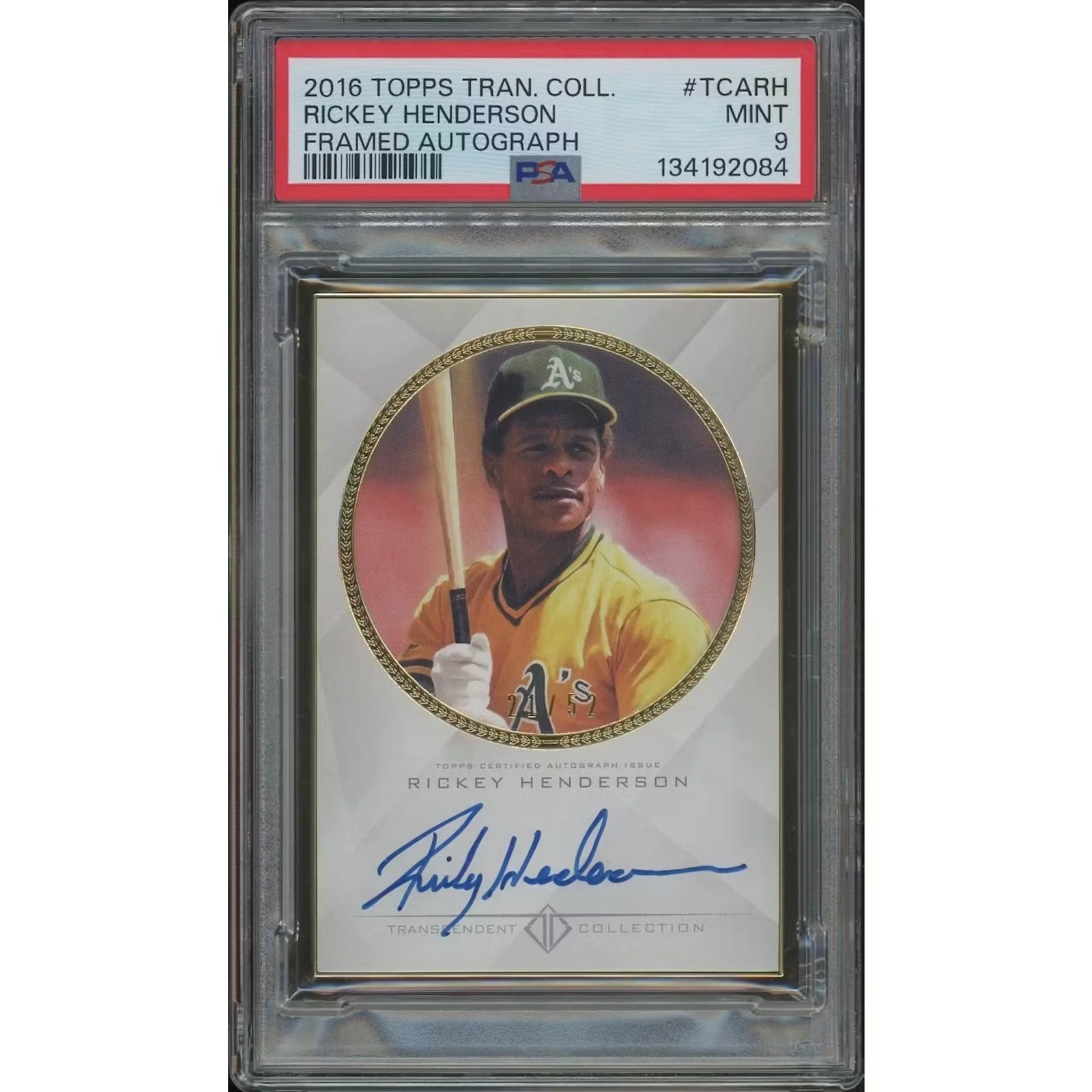 Rickey Henderson Signed 2016 Topps Transcendent Baseball #21 Card | PSA 9