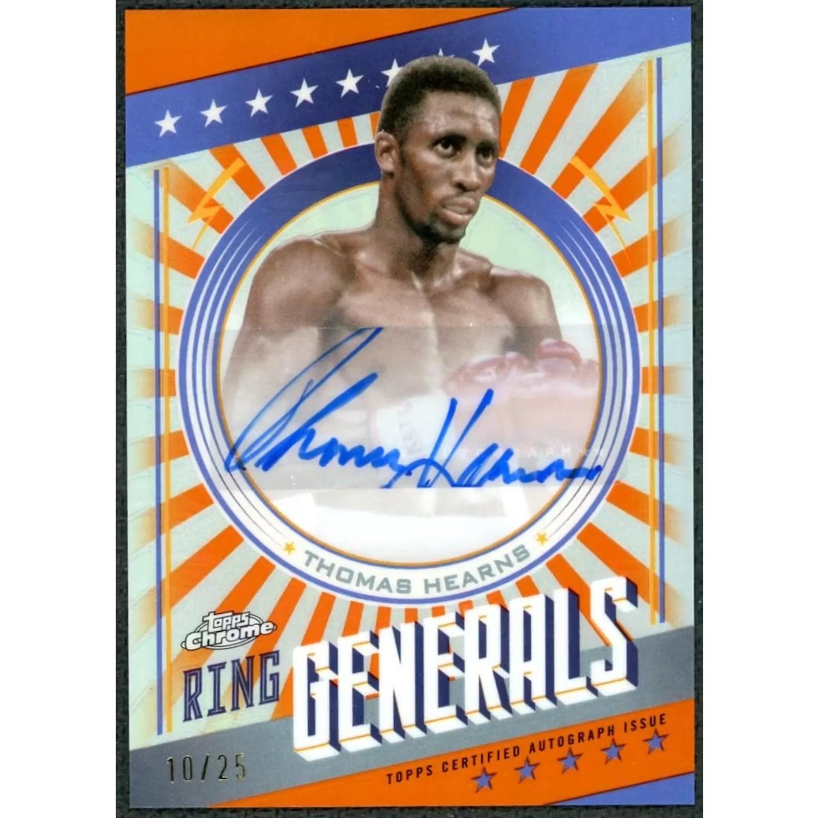 Thomas Hearns Signed 2024 Topps Chrome Card | Ring Generals Orange Refractor Auto/25