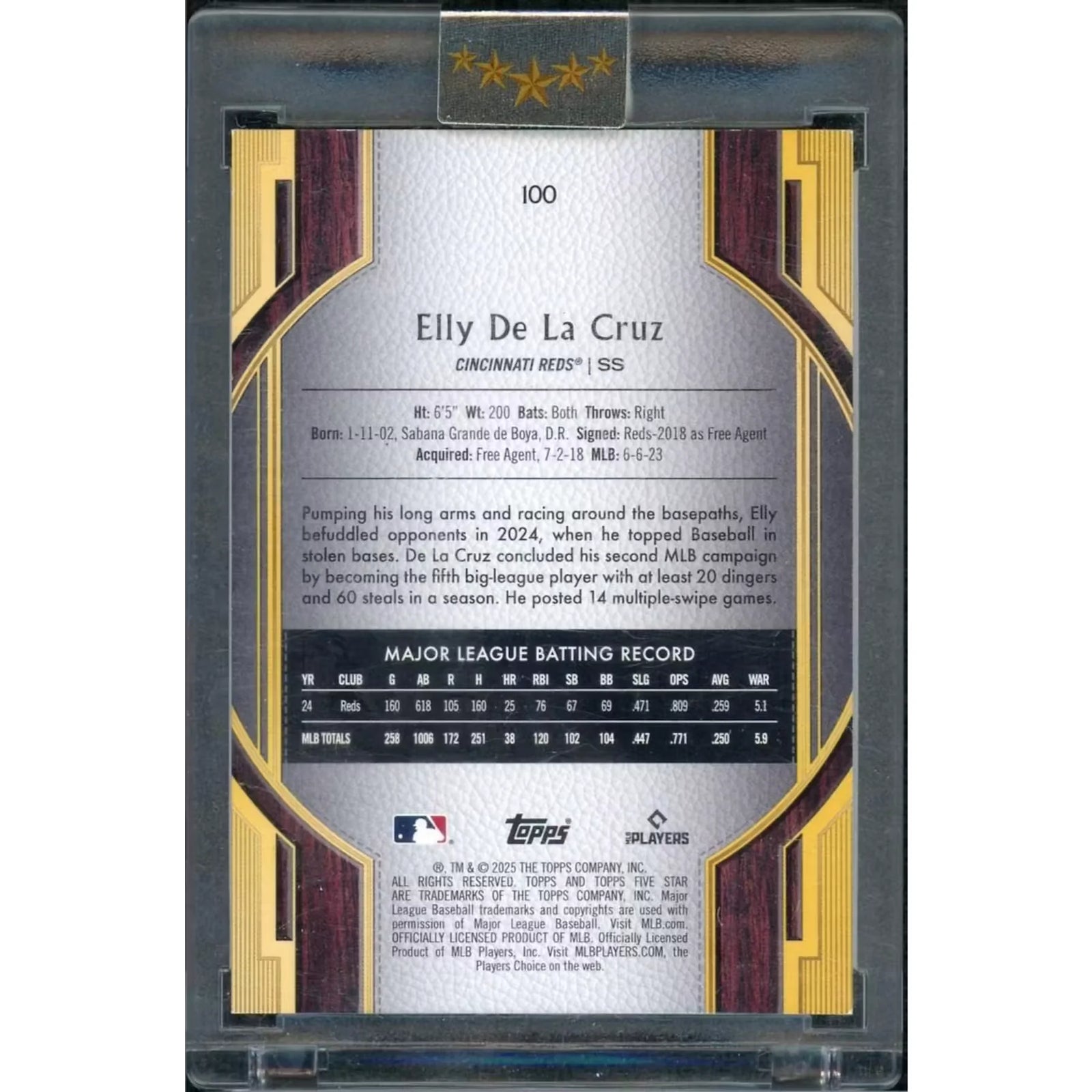 Elly De La Cruz 2025 Topps Five Star 1/1 Card | #100