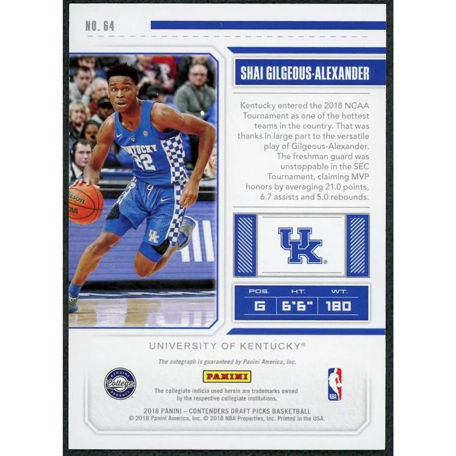 Shai Gilgeous-Alexander 2018-19 Panini Contenders Draft Picks Rookie Auto #64