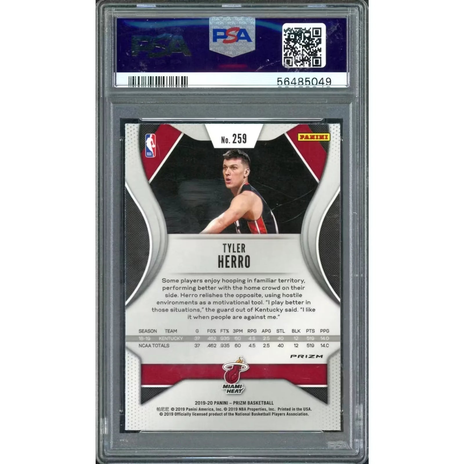 Tyler Herro 2019 Panini Prizm Choice Rookie Card #259 | PSA 10 Tiger Stripe