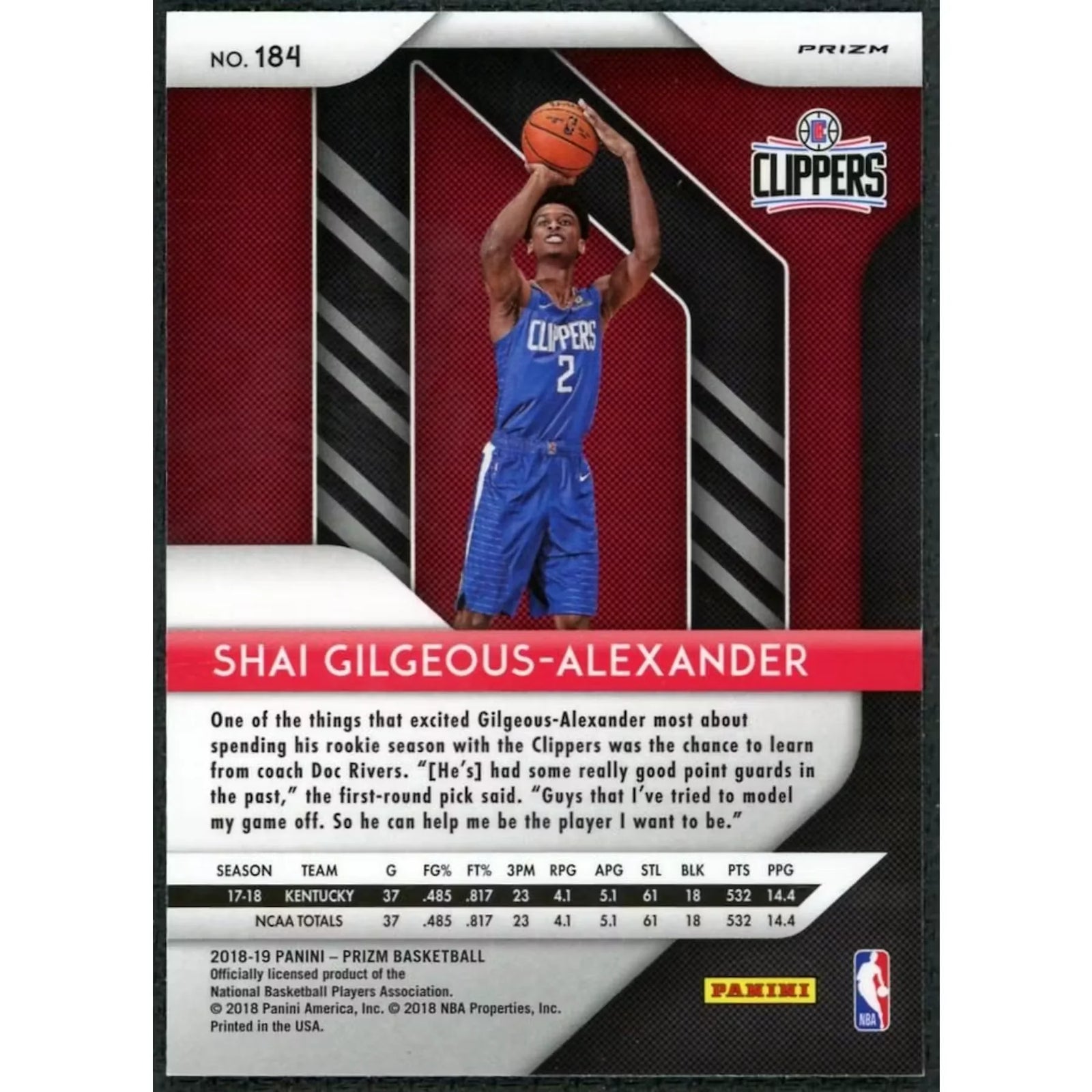 Shai Gilgeous-Alexander 2018-19 Panini Prizm Rookie Silver #184 | PSA 10 Gem