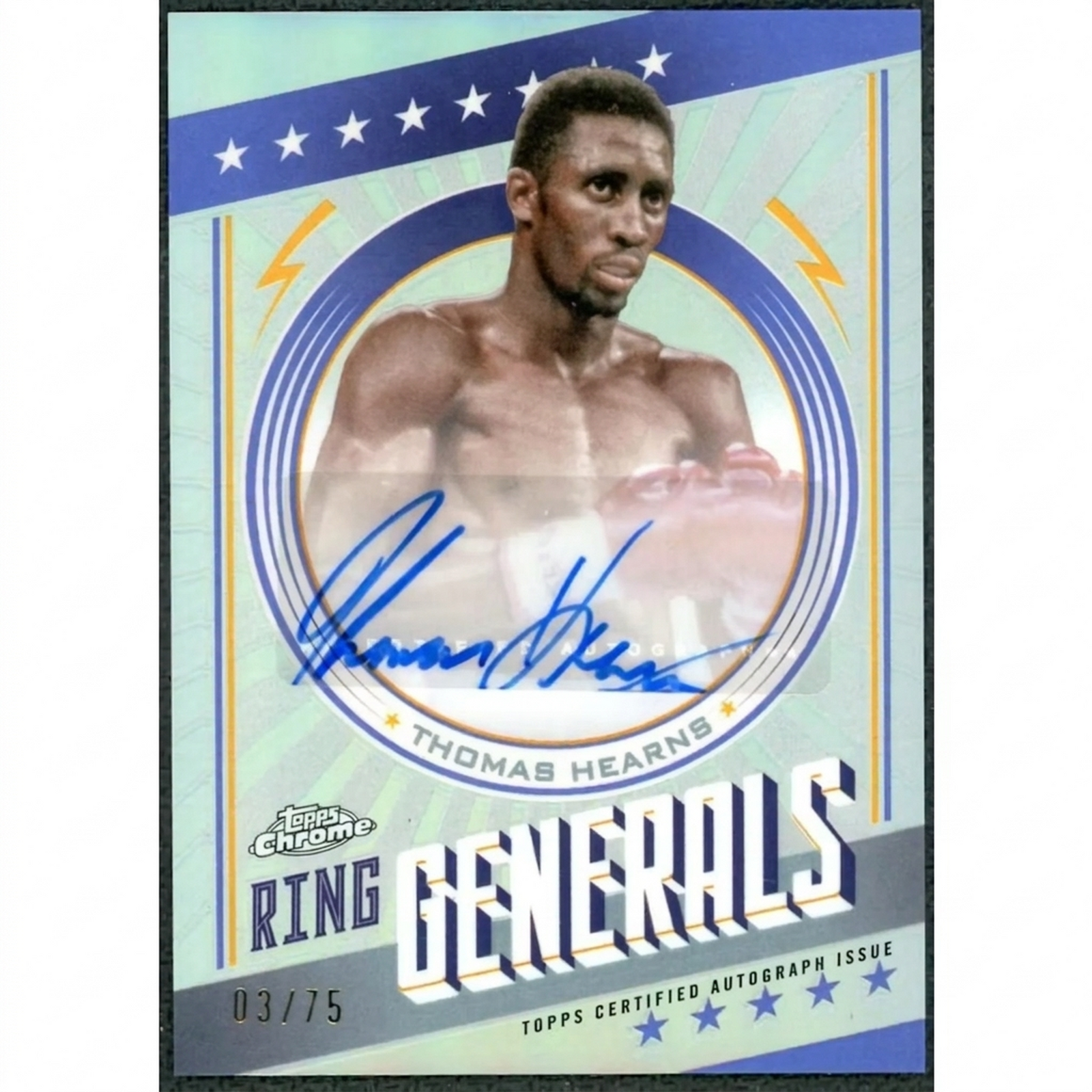 Thomas Hearns Signed 2024 Topps Chrome Ring Generals Refractor Auto |/75