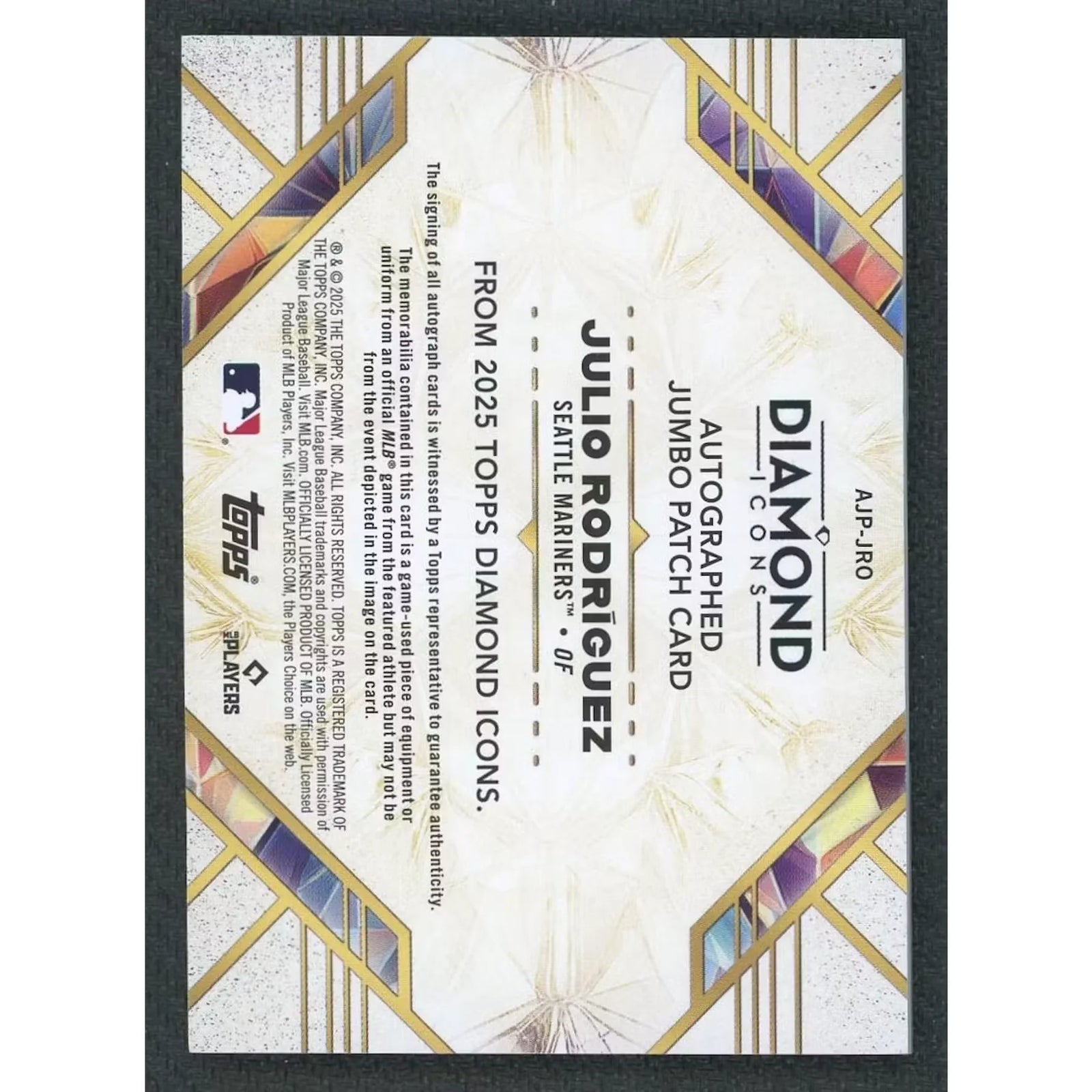 Julio Rodriguez Signed Patch Auto Card | 2025 Topps Diamond Icons/25