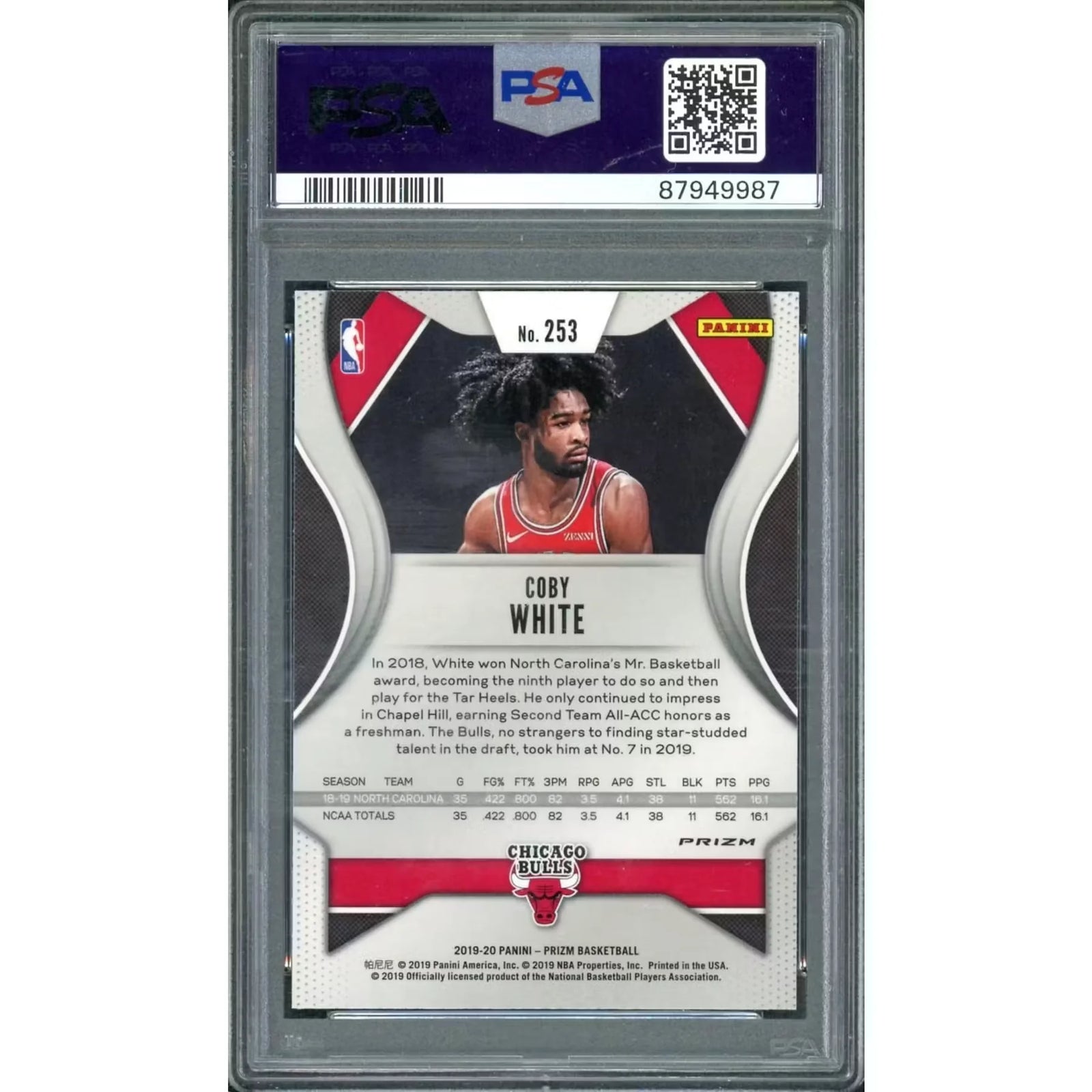 Coby White 2019 Panini Prizm Choice Rookie Tiger Stripe #253 | PSA 10