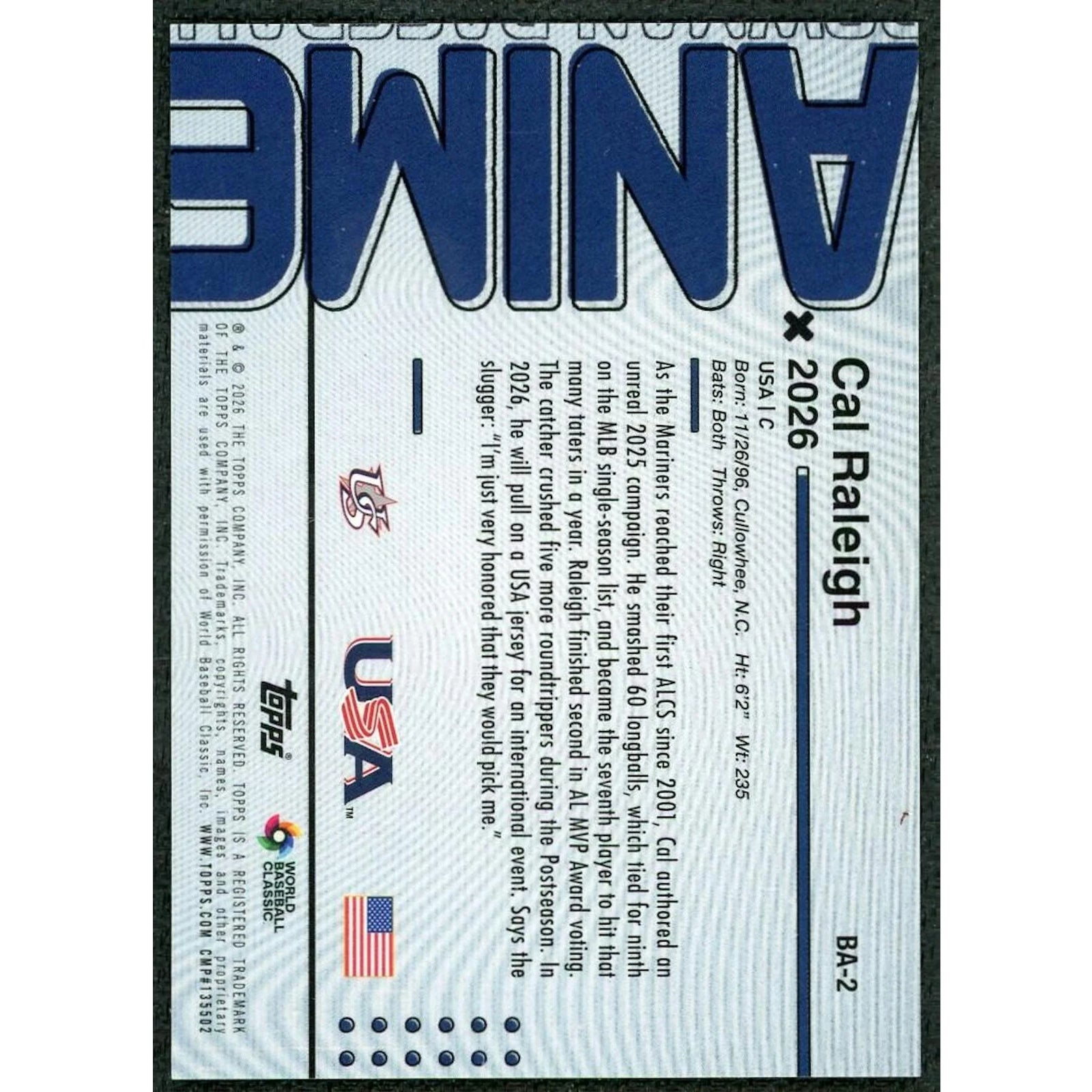Cal Raleigh 2026 Bowman Anime Card | #BA-2
