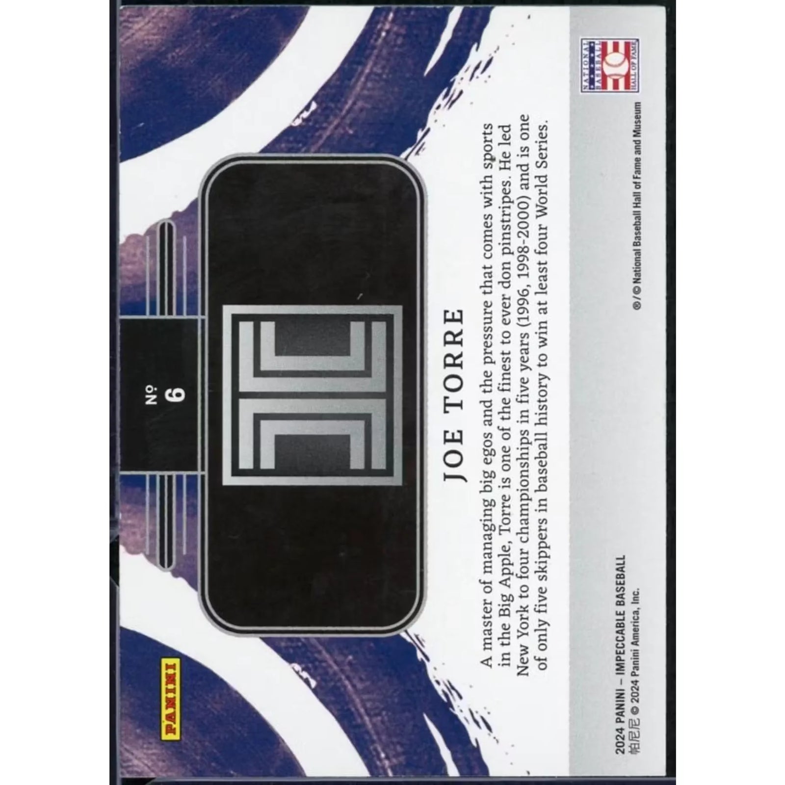 Joe Torre 2024 Panini Impeccable Silver Bar | 1oz Limited #6