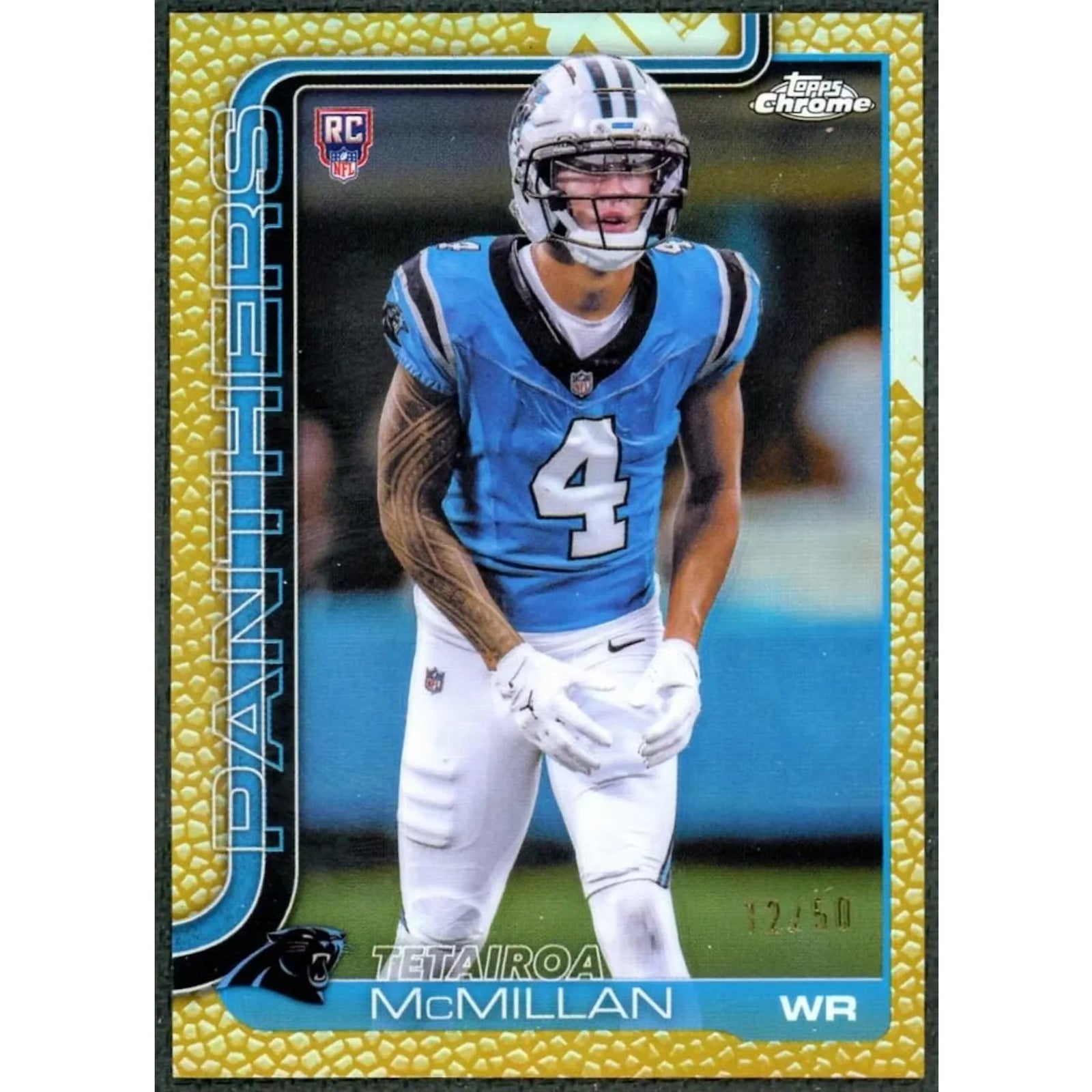 Tetairoa McMillan 2025 Topps Chrome Rookie Gold Pigskin/50