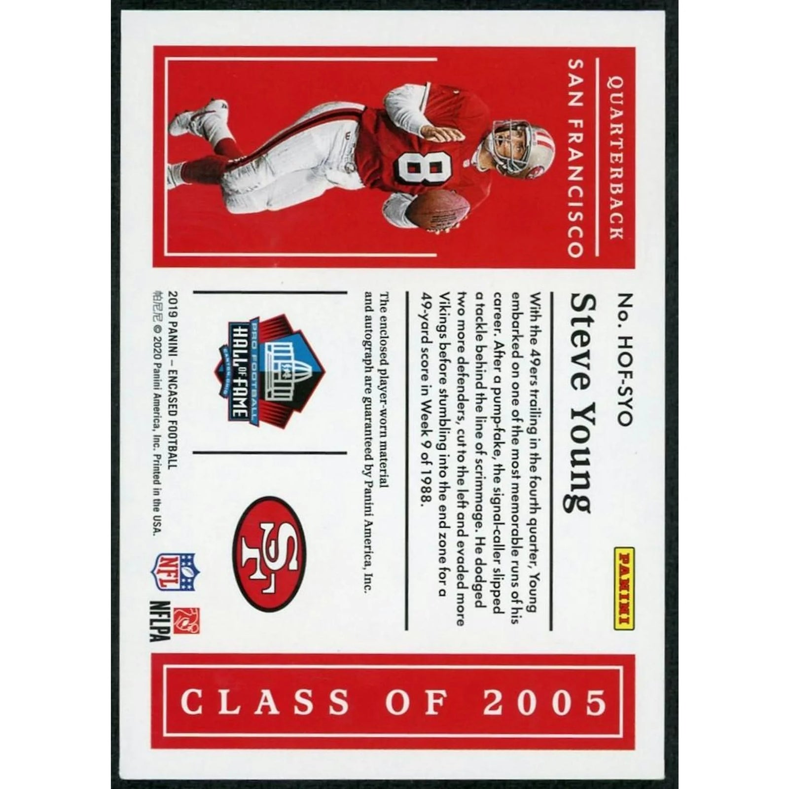 Steve Young Signed Patch Card | 2019 Panini Encased/15