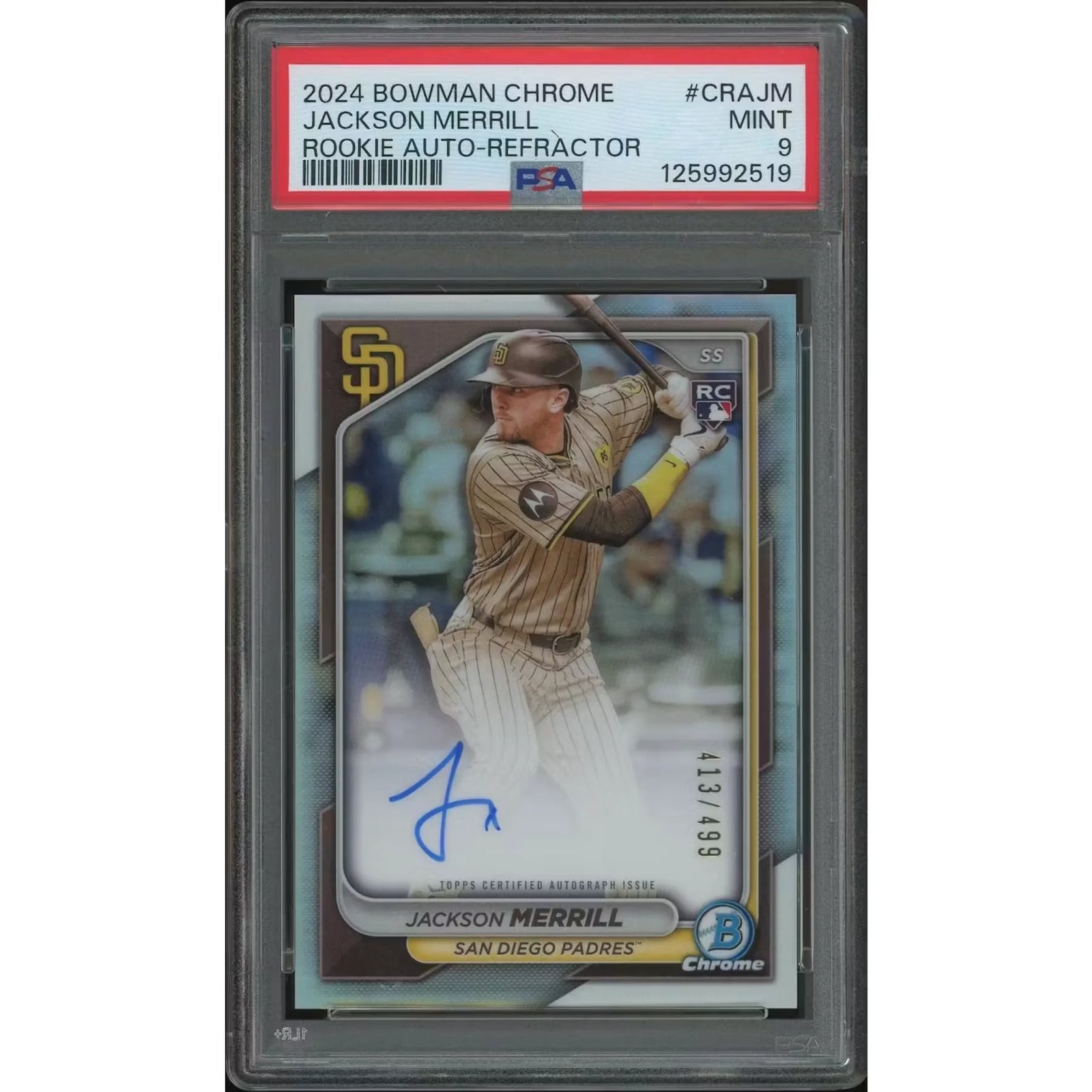 Jackson Merrill Signed 2024 Bowman Chrome Rookie Auto #413 Card | PSA 9 Mint