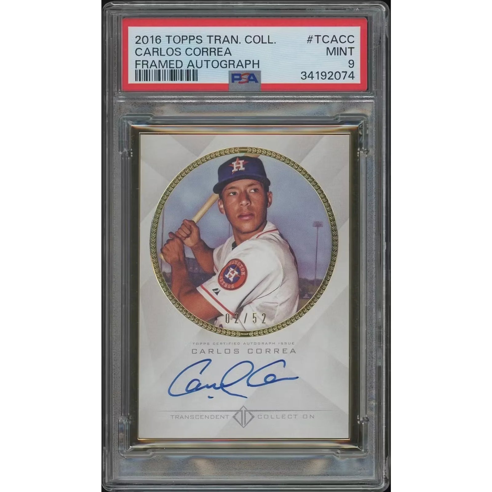 Carlos Correa Signed 2016 Topps Transcendent #02 Card | PSA 9 Mint