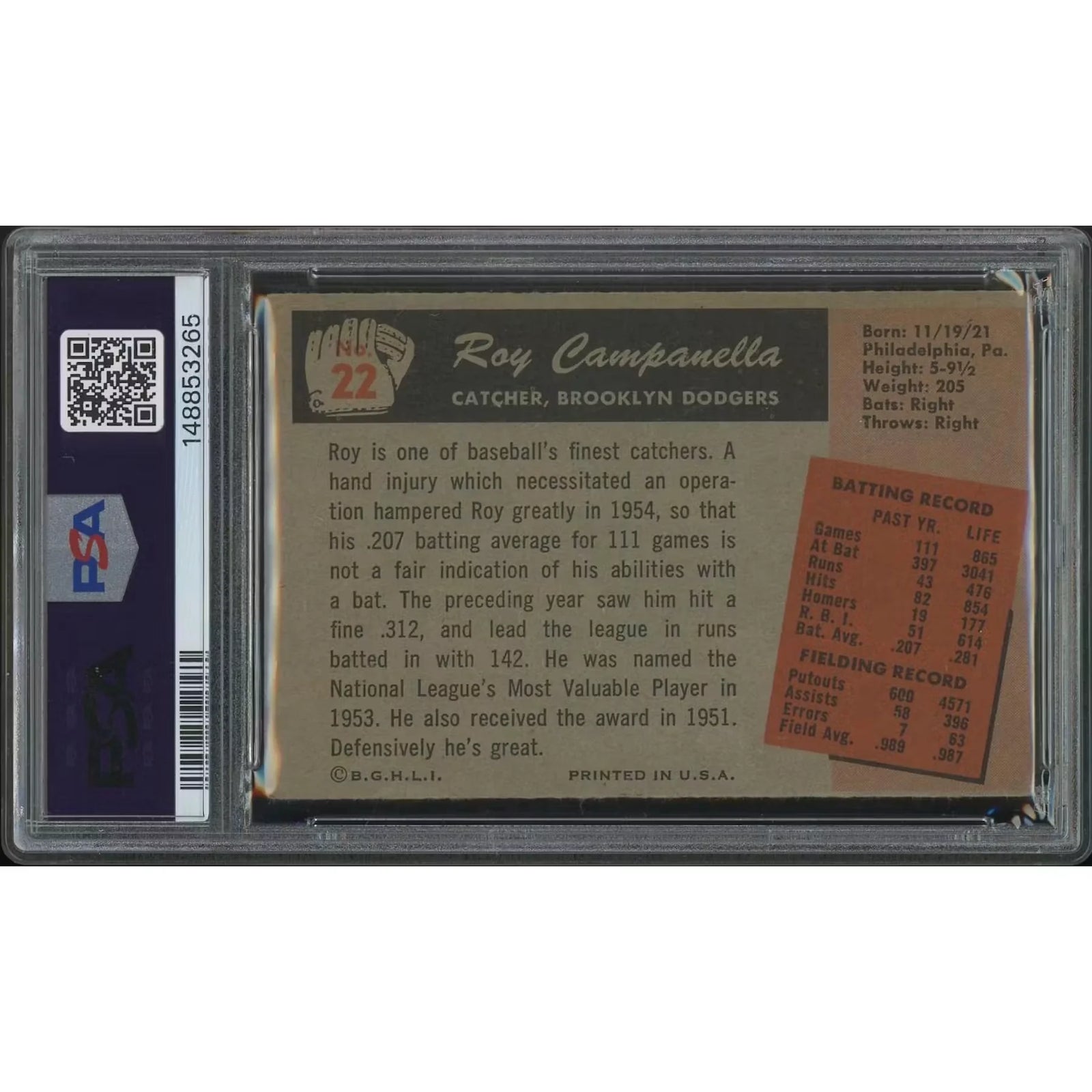 Roy Campanella 1955 Bowman Baseball Card #22 | PSA 1