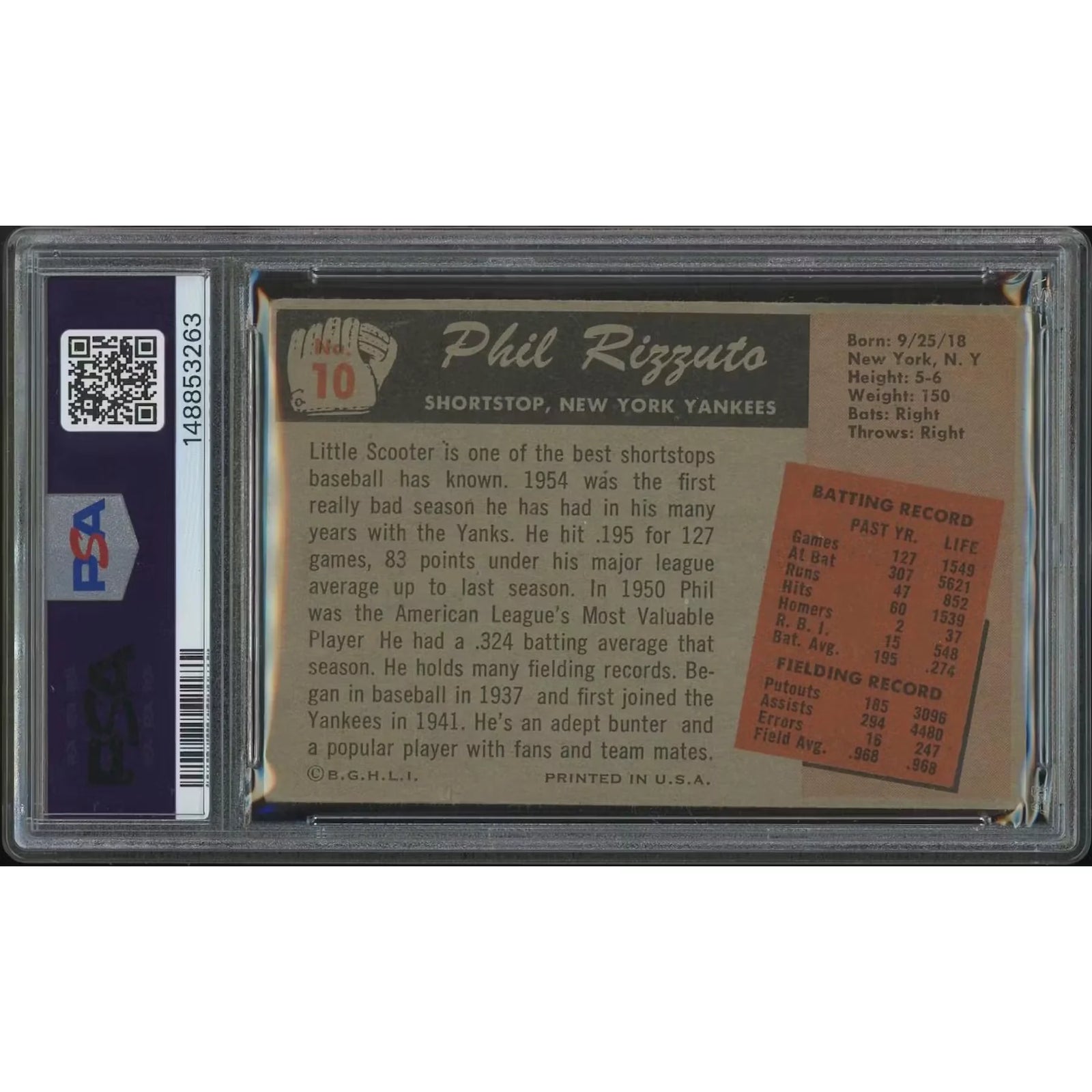 Phil Rizzuto 1955 Bowman Baseball Card #10 | PSA 2