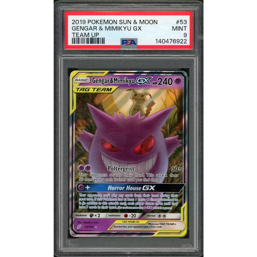 2019 Pokemon Team Up Gengar & Mimikyu GX Tag Team #53 | PSA 9