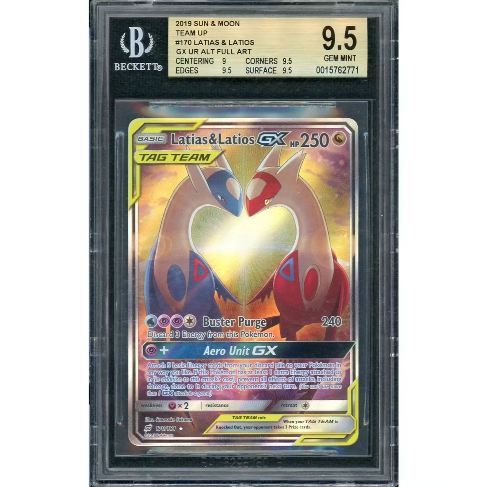 2019 Pokemon Team Up Latias & Latios GX Tag Team Alt Art #170 | BGS 9.5