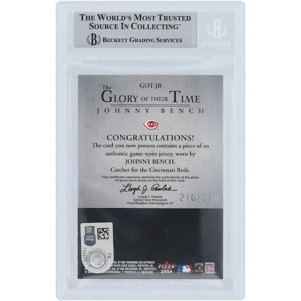 Johnny Bench Signed 2004 Fleer Greats Jersey Relic Card | #/250