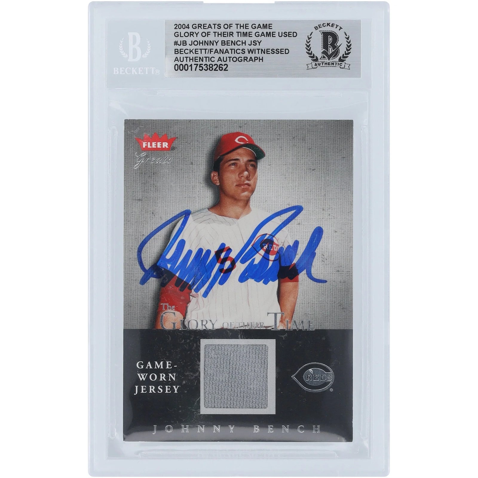 Johnny Bench Signed 2004 Fleer Greats Jersey Relic Card | #/250
