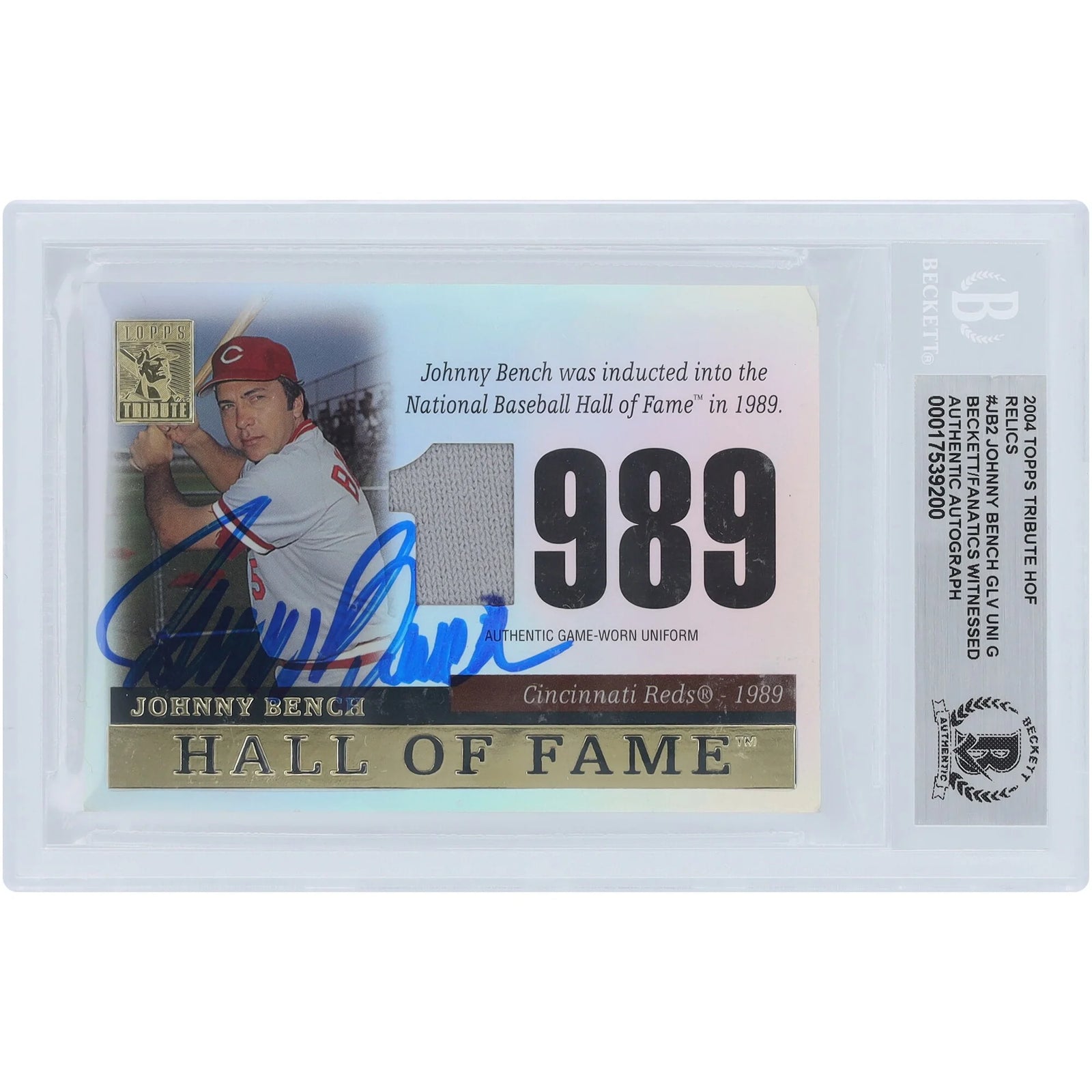 Johnny Bench Signed 2004 Topps Tribute Jersey Relic Card | Beckett Authenticated